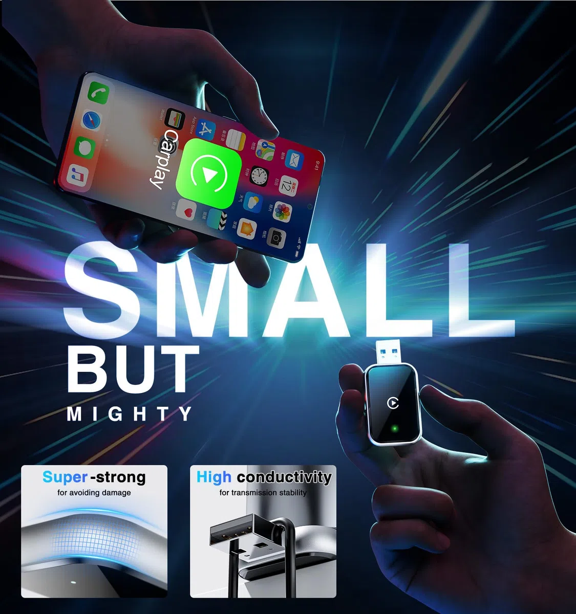 AIZEO Wireless CarPlay Adapter, Superschnelle Upgrade von Wired auf Wireless, Plug und Play, Mini & Stabiler, kompatibel mit iPhone iOS 10+ & Autos mit Wired CarPlay, Black