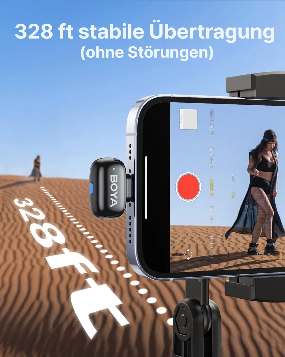 BOYA MINI 2 Mikrofon Handy, 48kHz/24Bit, 100m, 30h, USB-C, Kabelloses Lavalier-Mikrofon für iPhone 15 16 17 Serie, Android