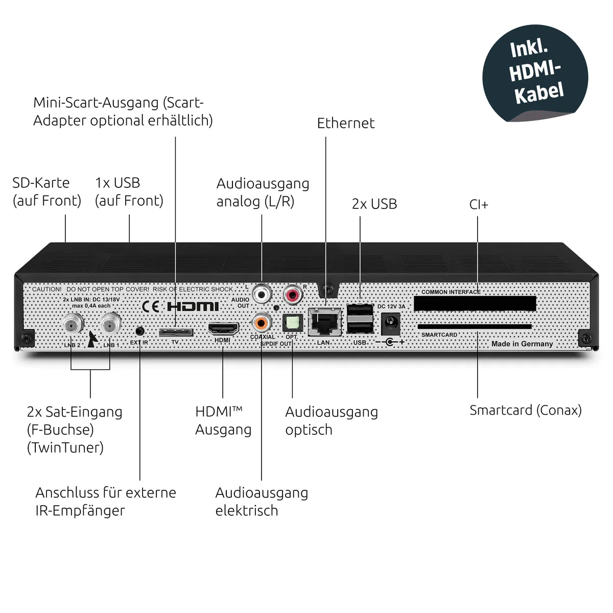 TechniSat DIGIT ISIO S2 - HD Sat-Receiver mit Twin-Tuner (HDTV, DVB-S2, PVR Aufnahmefunktion via USB oder im Netzwerk, Smart-TV, CI+, HDMI, App-Steuerung, UPnP-Livestreaming) schwarz, 0000/4756