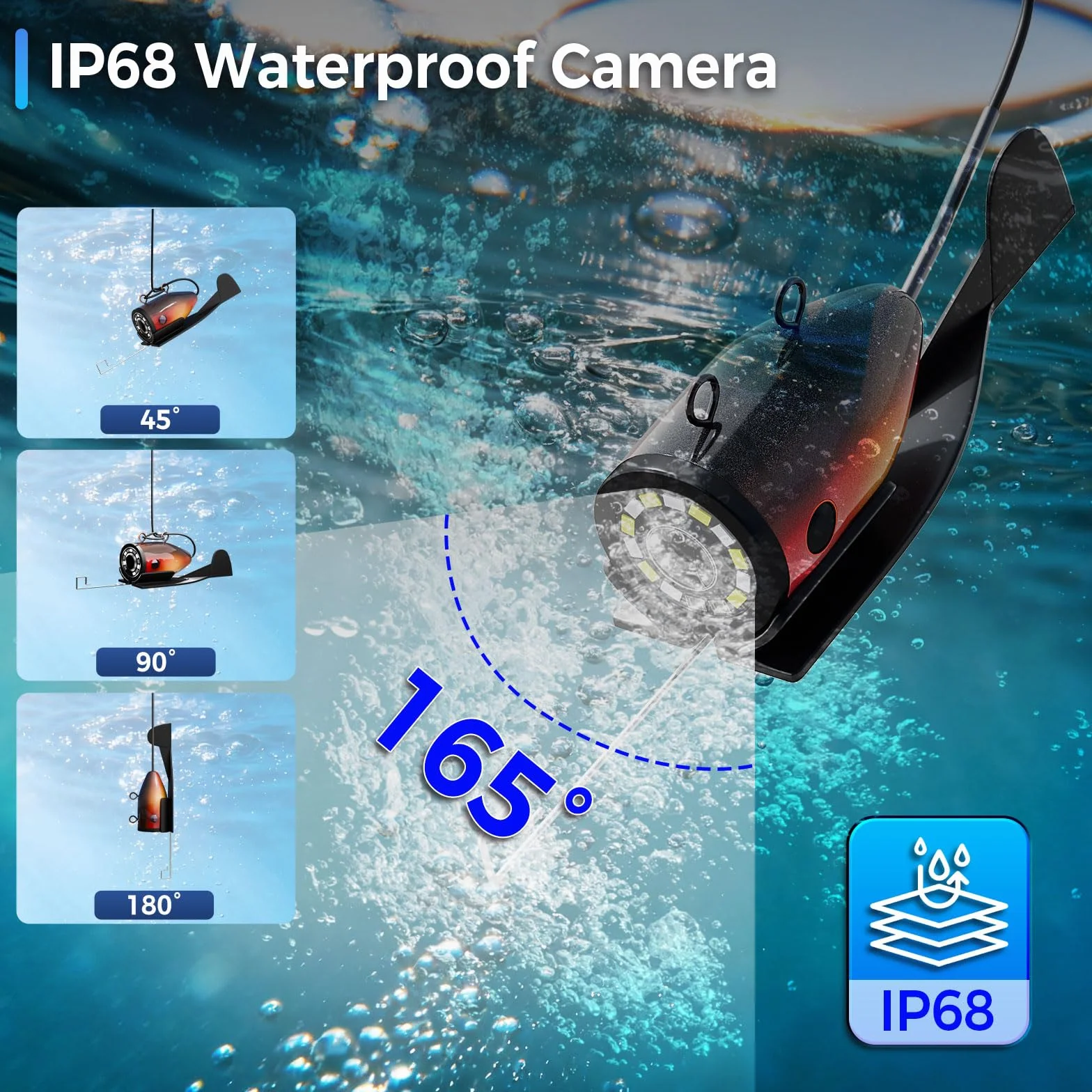 Unterwasser-Angelkamera mit 17,8 cm (7 Zoll) IPS-Display und Visier, HD-Kamera, 1200 TVL, Weitwinkel, 6 weiße LEDs + 6 Infrarot-LEDs, wasserdicht, IP68, für Eis/Meer/See