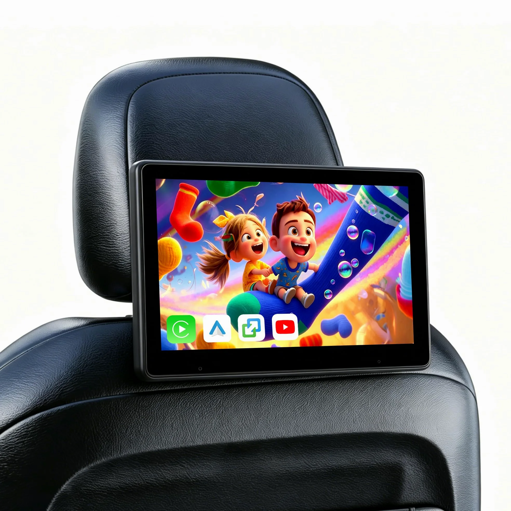 Rimoody Tragbarer Auto TV Kopfstützen Monitor Player für den Rücksitz mit Carplay Android Auto You-Tube Bluetooth, 10,1 Zoll IPS Touchscreen Videoplayer, Mirror Link/FM Transmission/AUX 64 G TF Karte