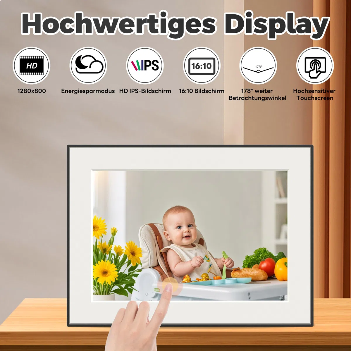 Frameo WiFi Digitaler Bilderrahmen 10,1 Zoll 32GB 1280x800 IPS HD Touch Screen Automatische Drehung