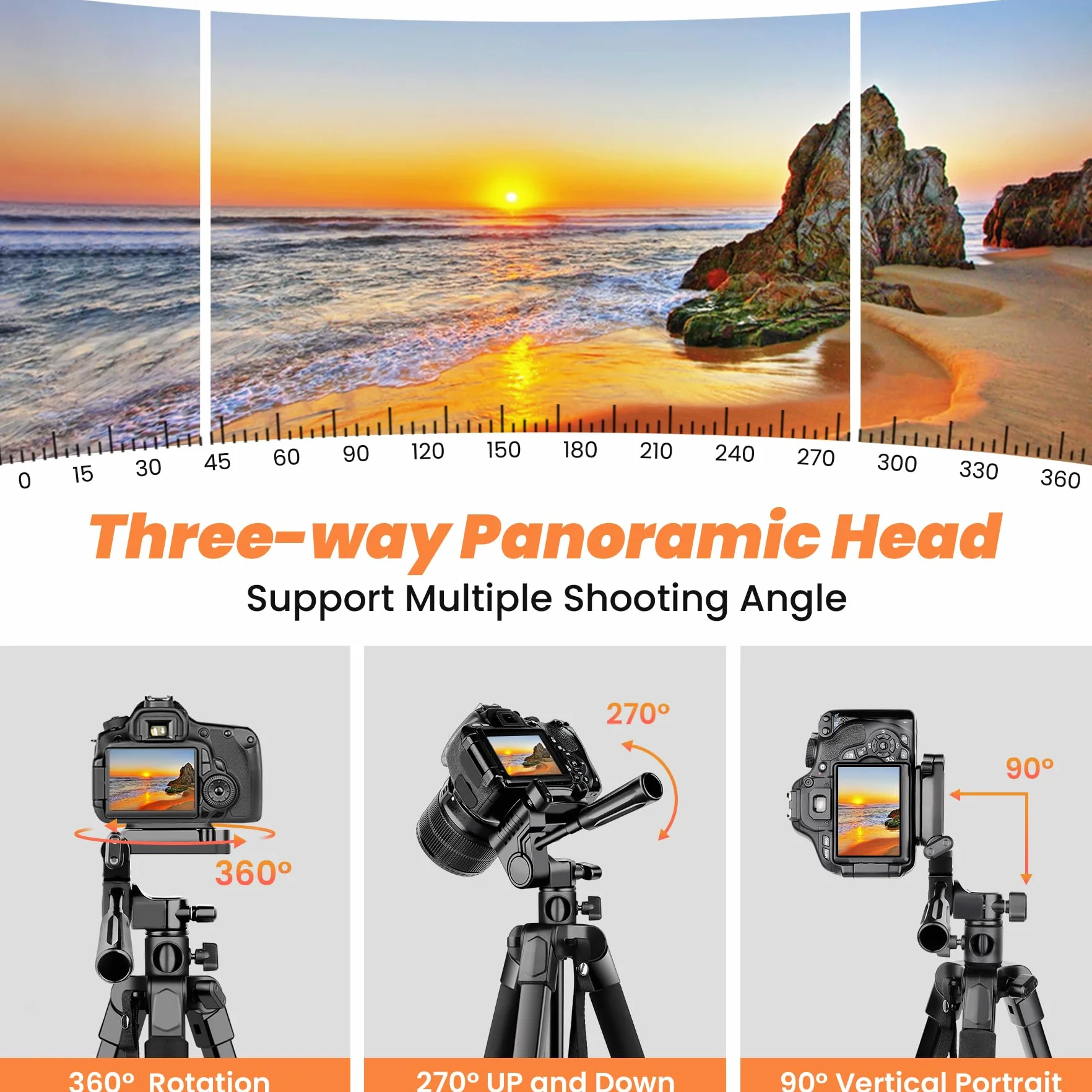 Nineigh Kamera Handy Stativ, 190cm Horizontal Stativ for Smartphone mit Fernauslöser, Leichtes Aluminium Camera Tripod mit 3 Wege Kopf, Fotostativ Kamera Reise für iPhone/Samsung/Huawei/DSLR