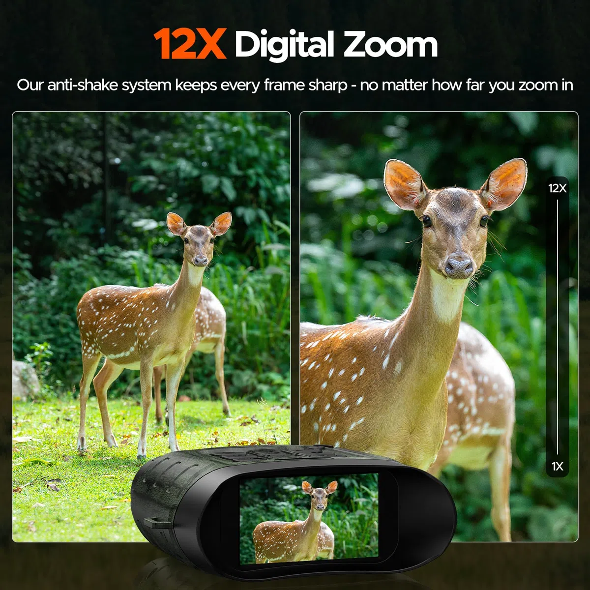 Nachtsichtgerät, 4K 112MP Infrarot-Fernglas Nachtsichtgerät, Nachtsichtgeräte Jagd 12X Digitalzoom Reichweite 450M, 5000mAh Wiederaufladbares, 64GB TF-Karte für Jagd Sicherheit Camping