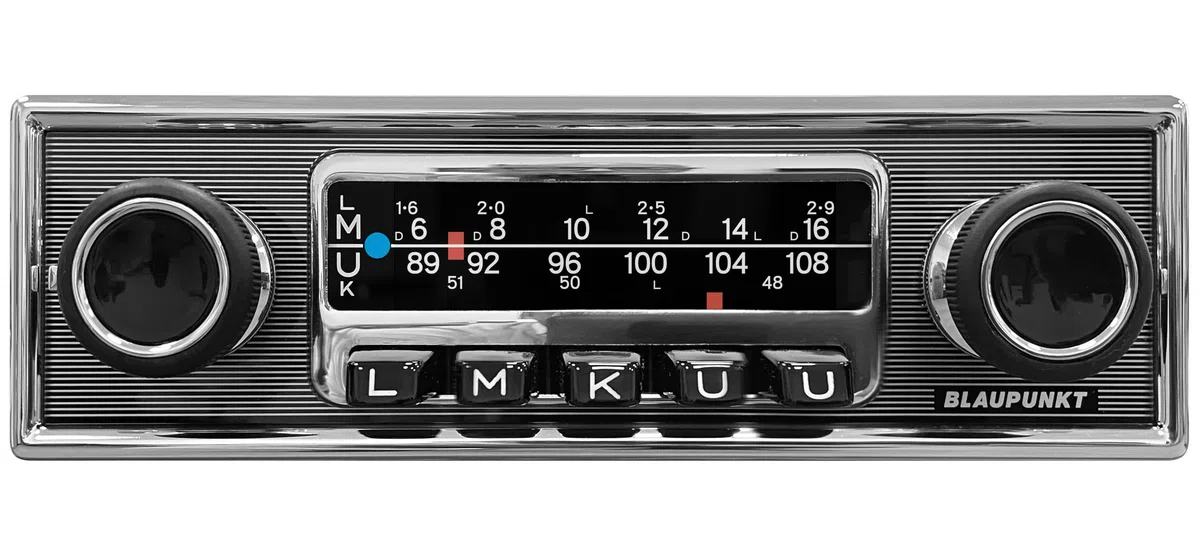 Blaupunkt Frankfurt Stereo MB, 1-DIN Autoradio, Oldtimer-Design mit Nadelstreifenfront und Chromrahmen, DAB+, Bluetooth, USB, Aux-Eingang, Lenkradfernbedienung, Sub-Out, 4x50Watt, 12v