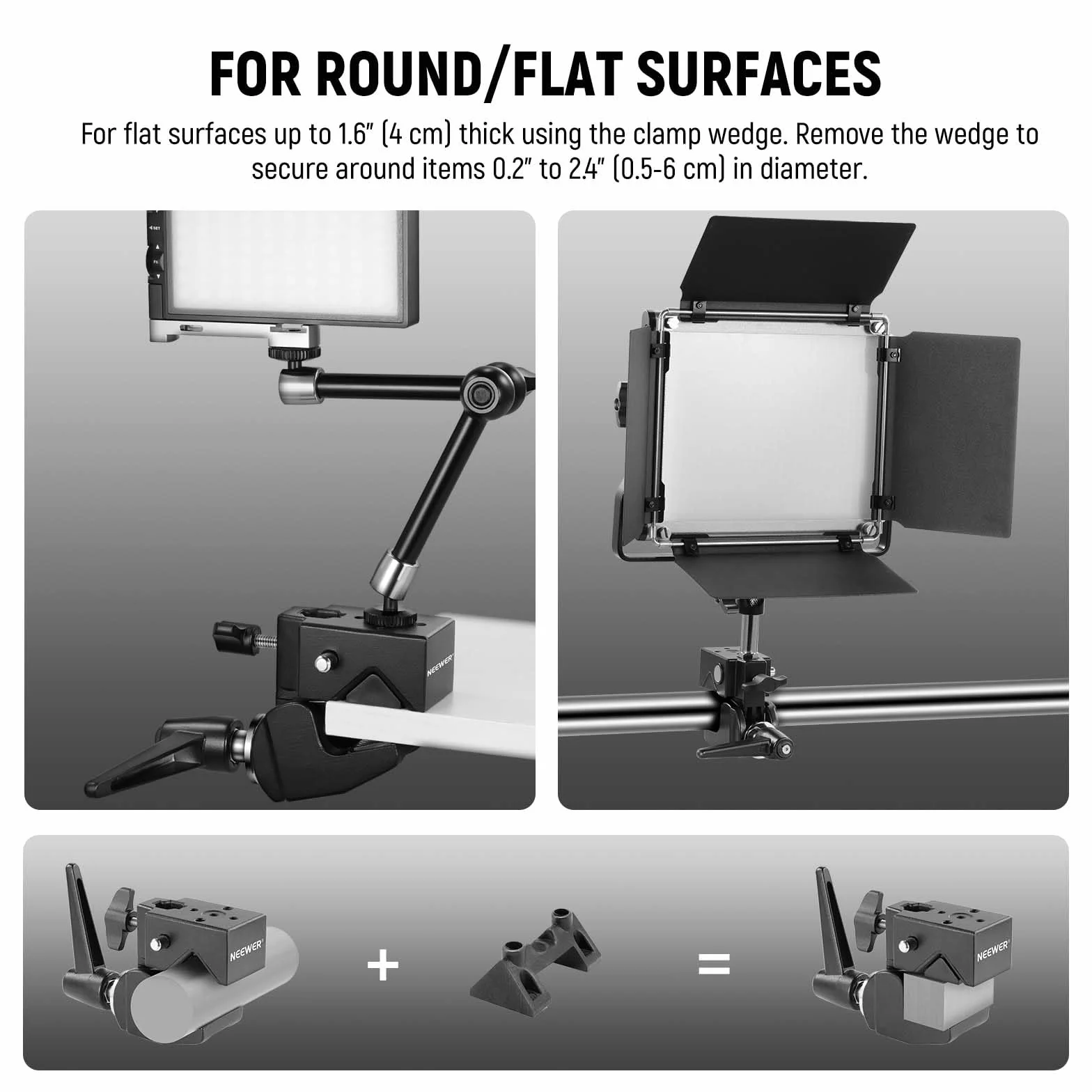NEEWER Super Clamp mit 5/8" Bolzen, Federverschluss, 6cm Backengriff Heavy Duty Crab Pole Clamp für Rundrohre Flache Oberfläche, für Fotostudio Kamera Beleuchtung Montage, Max Load 15kg, UA017