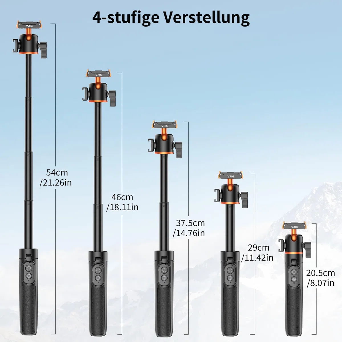 VRIG AC-90S Selfie Stick Stativ für DJI Osmo Action 6/5 Pro/ 4/ Osmo 360 | 55 cm Verlängerungsstab mit Magnetischer-Schnellwechseladapter & Fernbedienung für Vlogs, Live-Übertragungen und Reisen