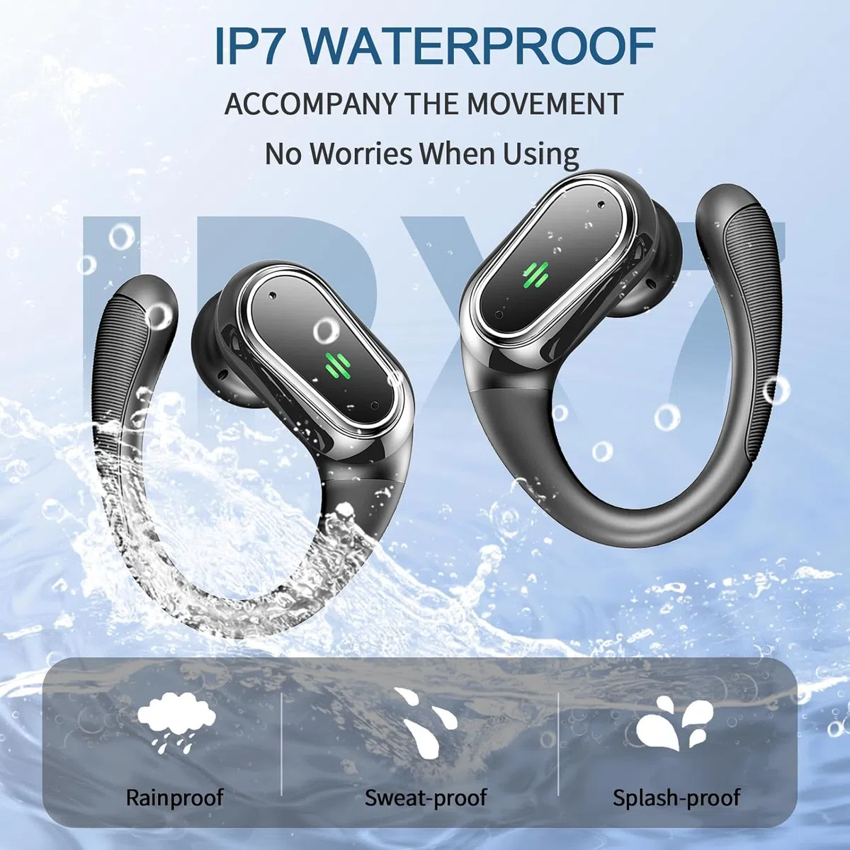 2026 Bluetooth Kopfhörer, Kopfhörer Kabellos Bluetooth 5.4 Sport tiefer Bass, 50 std Spielzeit In Ear Kopfhörer mit 4 ENC Noise Cancelling Mic, IP7 Wasserdicht Ohrhörer LED-Anzeige für Arbeit/Studium