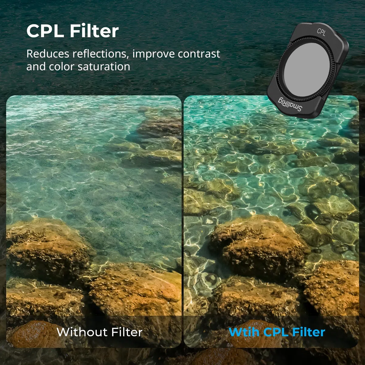 SMALLRIG Magnetisches Weitwinkelobjektiv- & ND- & CPL- & Effektfilter-Set für DJI Osmo Pocket 4/3, 4 Pack Weitwinkelobjektiv, CPL, 1/4 Black Diffusion, verstellbare ND2-32 Filter, HD-Optisc Glas -5834