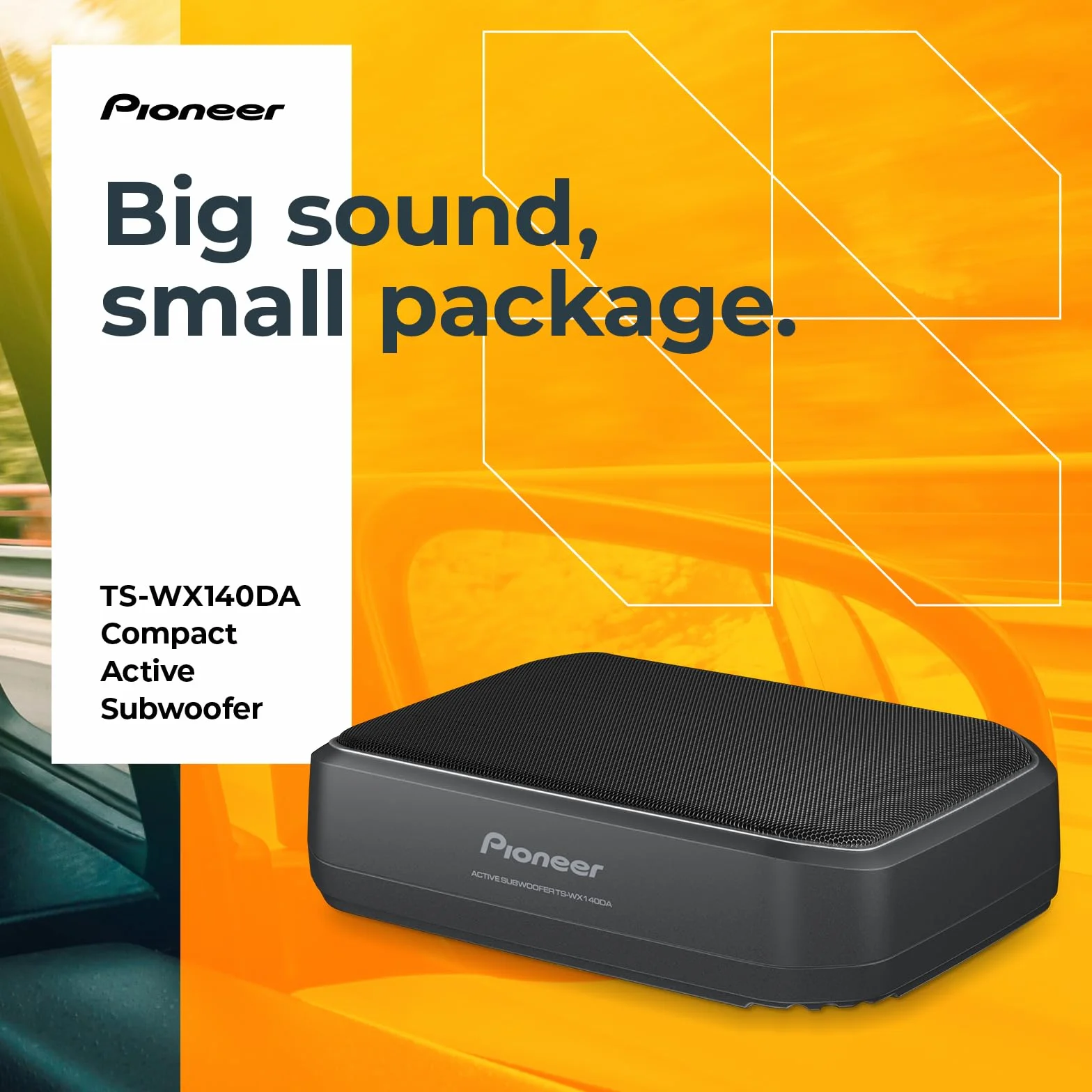 PIONEER TS-WX140DA Aktivsubwoofer, leistungsstarker Gehäuse Subwoofer mit 170 W Maximalleistung, 20 x 13 cm Subwoofer in MDF Gehäuse, IMPP Membran, schwarz, Kabelfernbedienung (5m Zuleitung)