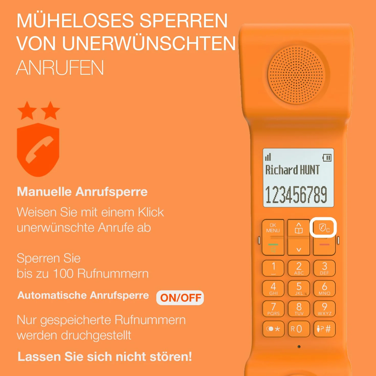 ALCATEL ePure Iconic - Schnurloses Festnetztelefon DECT - Vintage-Design - Großes, hochauflösendes Grafikdisplay - Freisprechfunktion - Anrufblockierungsfunktion - Orange