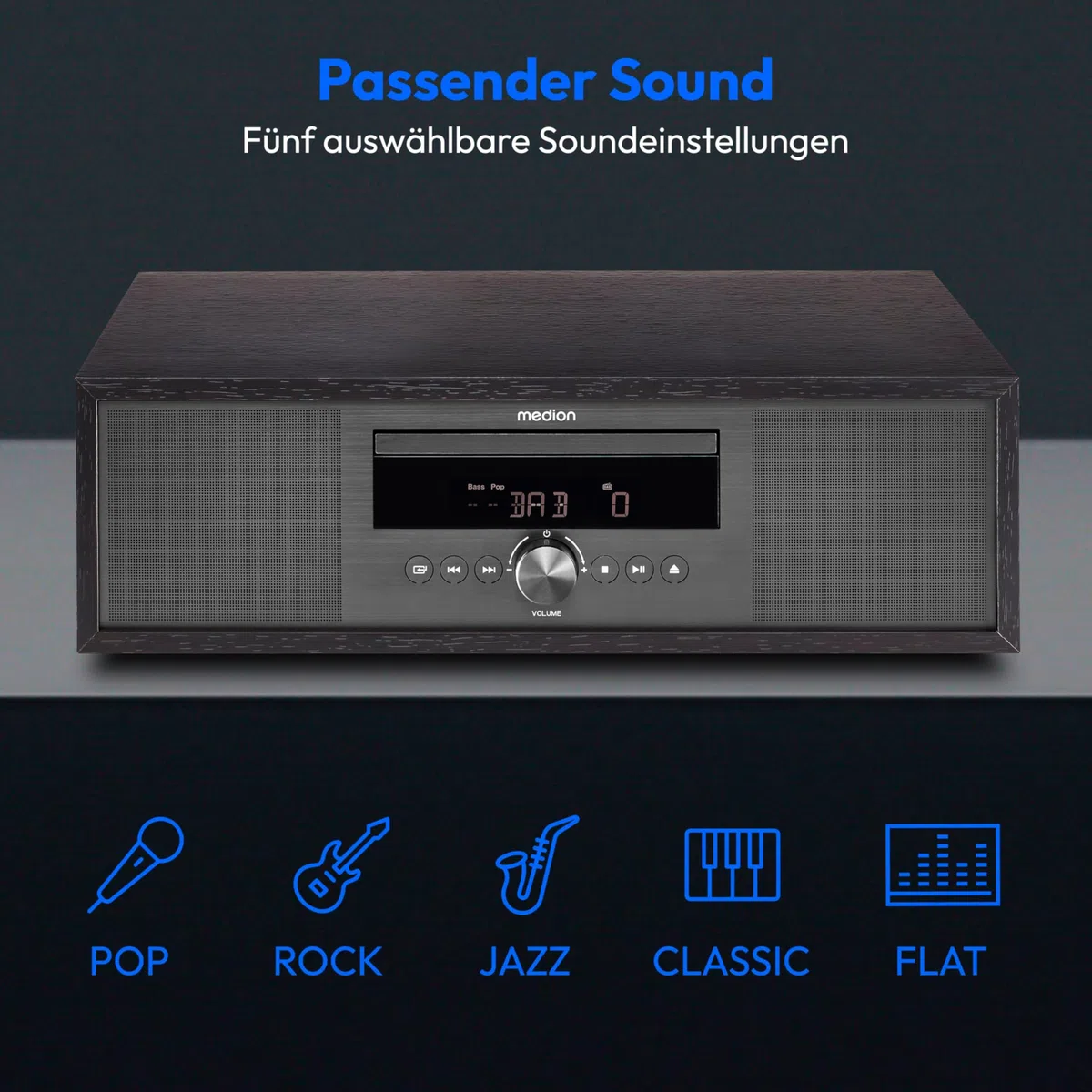 MEDION DAB Radio mit Bluetooth und CD Player (Stereoanlage Kompaktanlage, UKW Radio Musikanlage, USB MP3, Wecker Sleep Einschlafautomatik, P64145) Anthrazit