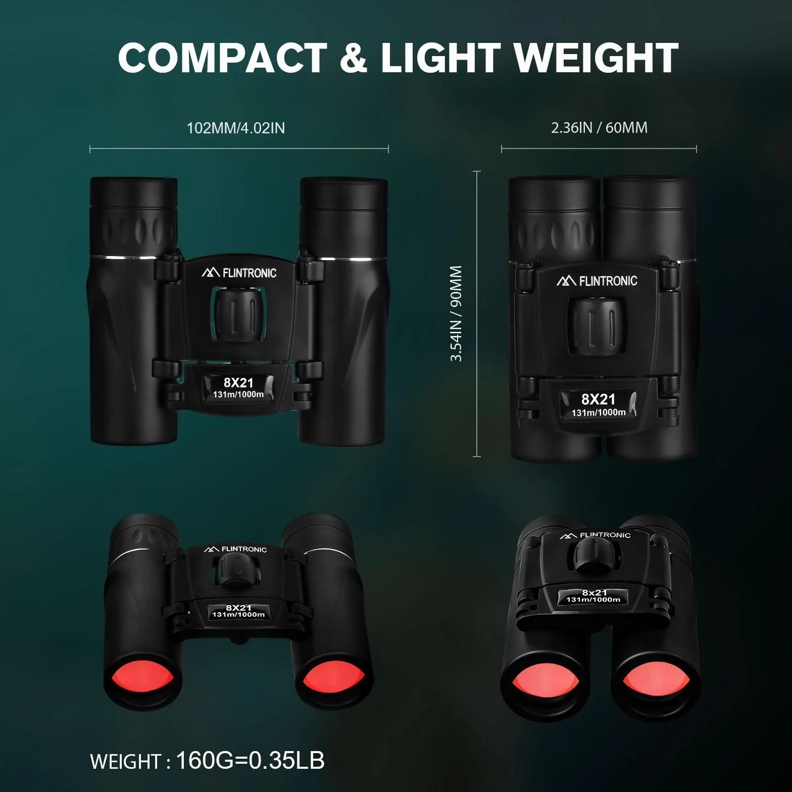 Flintronic 8x21 Kompakt Mini-Fernglas HD Ferngläser Leichtes Faltteleskop für Erwachsene Jagd Vogelbeobachtung