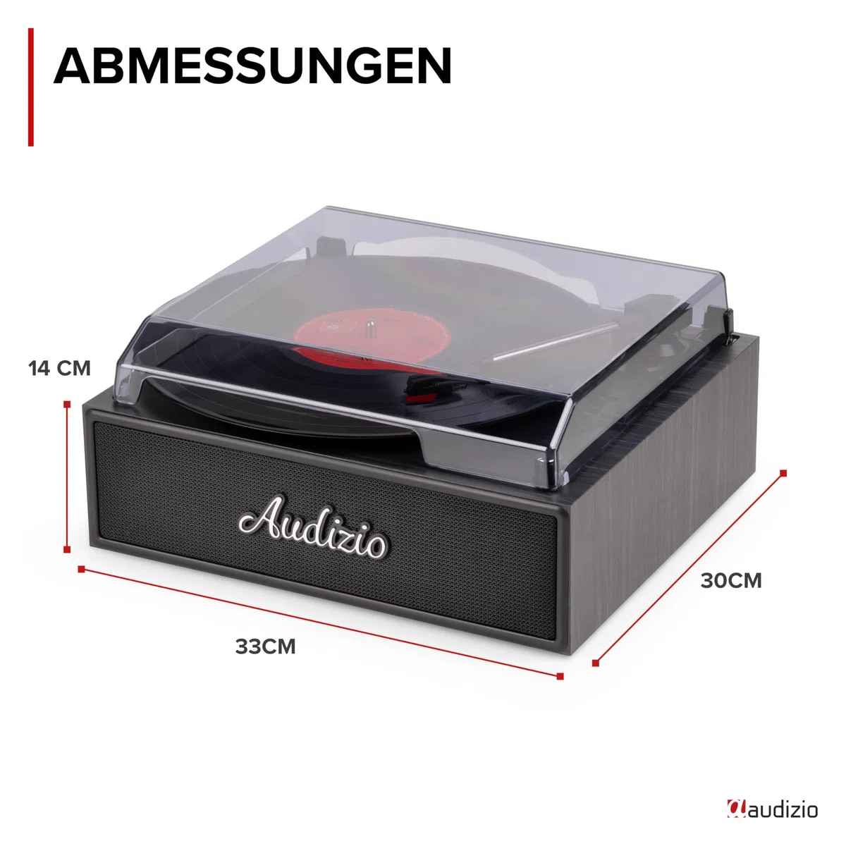 Audizio Reno - Plattenspieler mit Lautsprecher Bluetooth - Retro Schallplattenspieler - Vinyl Player für 33/45/78 RPM, Turntable Vinyl mit Riemenantrieb, Vintage Schallplatten Spieler - Schwarz