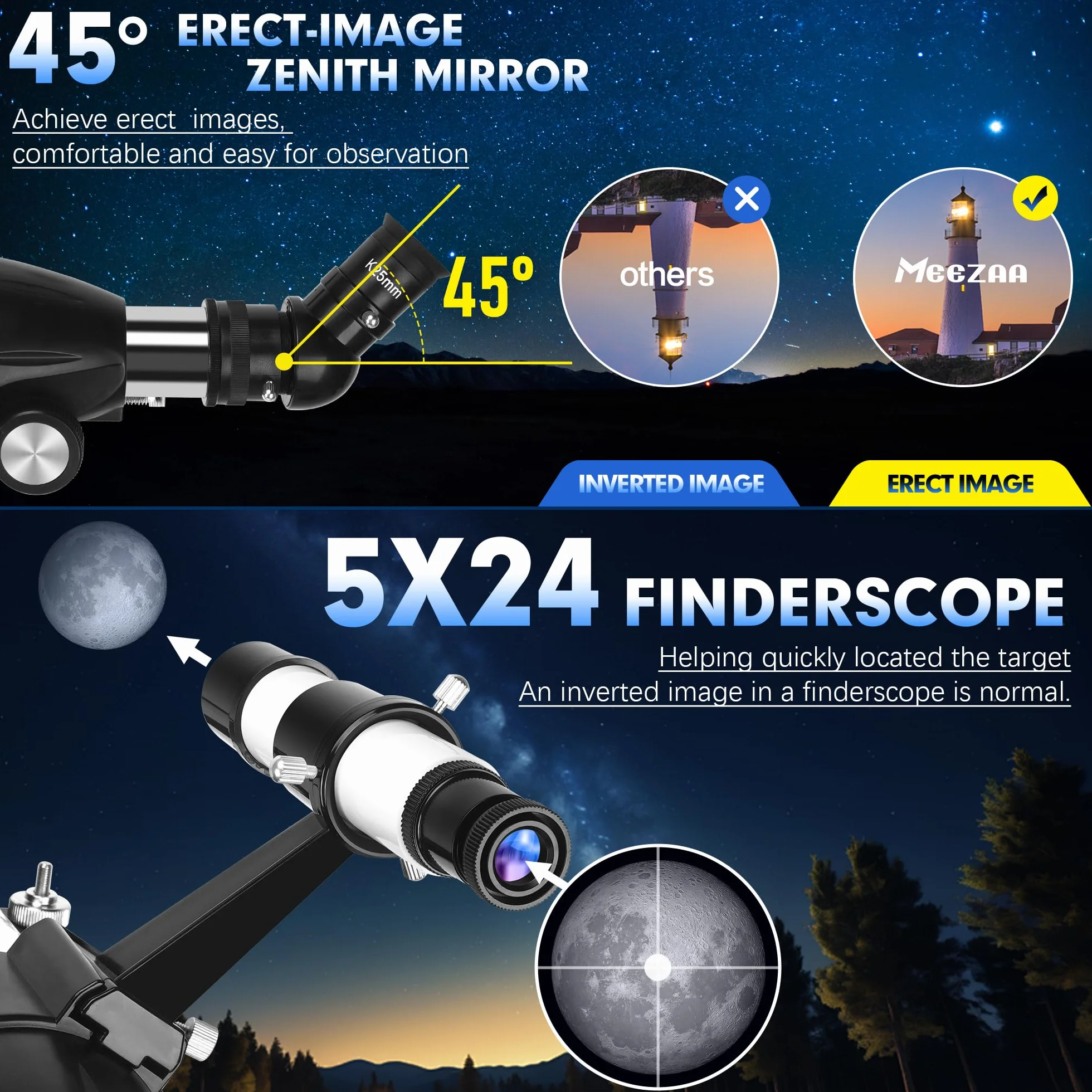 MEEZAA Teleskop, Teleskope für Erwachsene Astronomie Profi, 90mm Blende 800mm AZ Mount Refraktor Teleskop für Kinder und Anfänger, Teleskope Astronomisches zur Beobachtung von Mond und Planeten