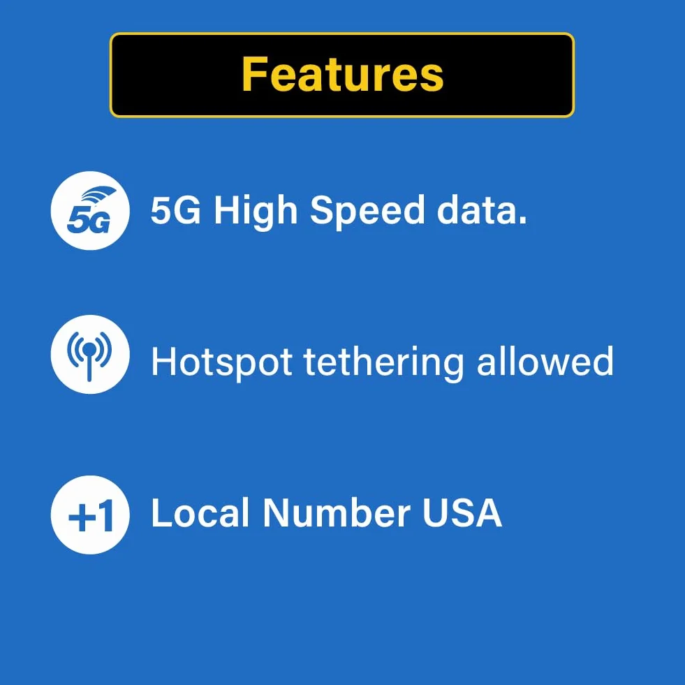 TSIM USA SIM-Karte 30 Tage mit Call Home, unbegrenzte Daten im AT&T-Netz, unbegrenzte lokale + internationale Anrufe/SMS in den USA (inkl. Alaska), 5G-SIM-Karte