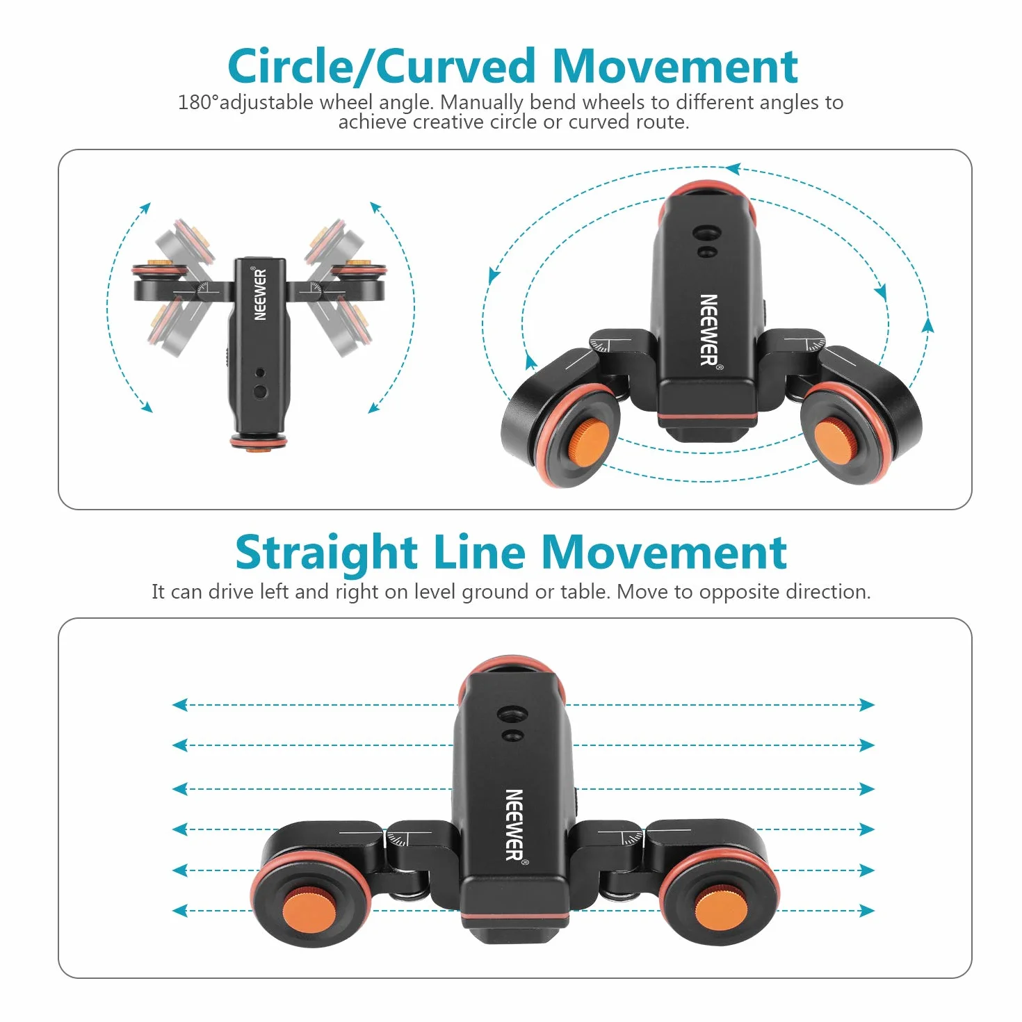 NEEWER 3 Räder Drahtloser Videokamera Stativ Dolly,3 Gang Motorisierte Elektrische Schiene Dolly Auto mit Fernbedienung,Kompatibel mit DSLR Kamera Camcorder Gopro iPhone Smartphone(Schwarz)