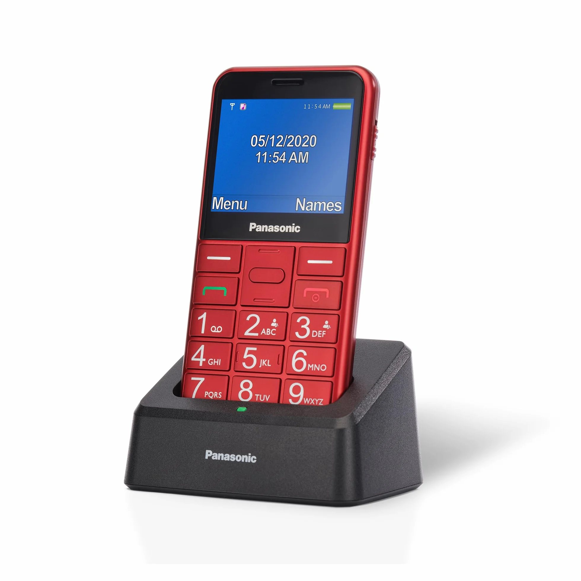 Panasonic KX-TU155EXRN 2G Essentials Handy für Senioren (Ladestation, SOS-Notfalltaste, Prioritätsanruf, Großtastentelefon, hörgerätekompatibel, Bluetooth, UKW-Radio, Kamera) Rot