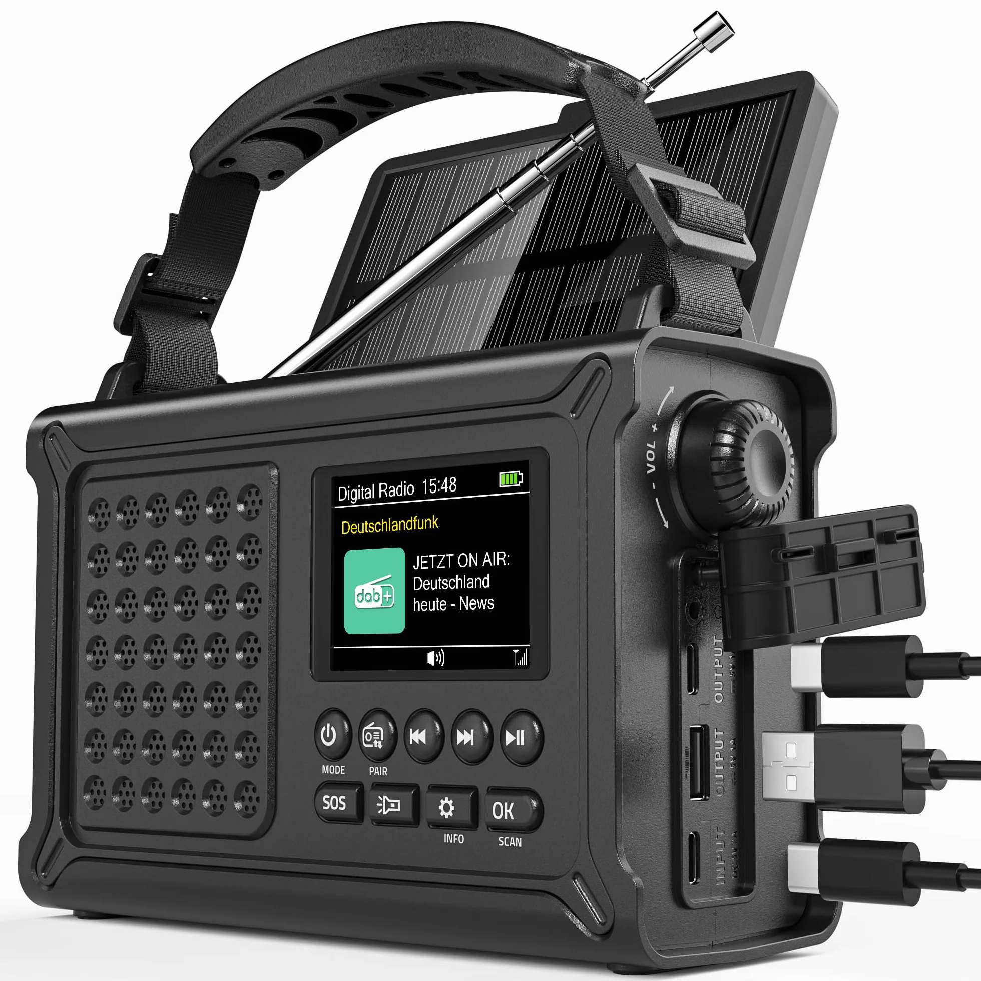 12000mAh Kurbelradio | DAB/DAB+/UKW mit Bluetooth 5.0 | Notfallradio mit 8500mm² Solarpanel & 650mA Handkurbel | Tragbar Dynamo Solar Radio | Als Taschenlampe & Ladegerät | Für Camping Notfall