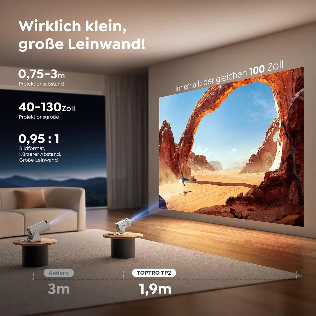Mini Beamer 4K 1080P Android 14 270° Drehbar Smart Beamer Klein WiFi 6 Bluetooth 5.4 Tragbarer Projektor Heimkino Outdoor Auto Trapezkorrektur HDMI