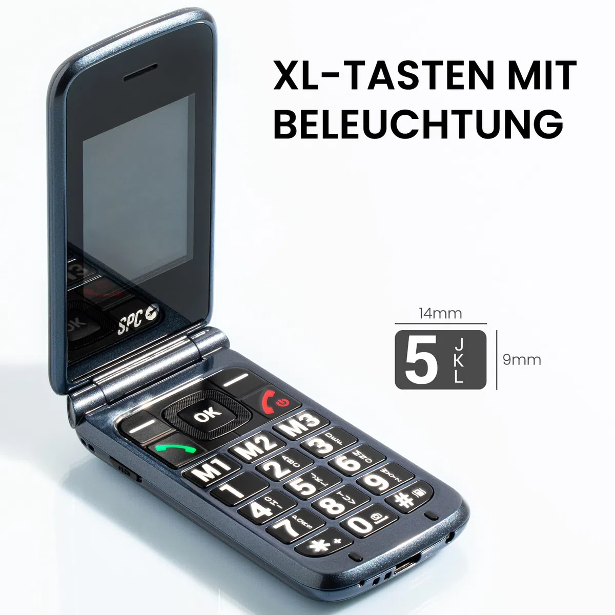SPC Stella 3 - 4G Seniorenhandy mit Klappcover | Menü und große Tasten | Notruftaste, Remote-Konfiguration, hörgerätekompatibel und 103dB Lautstärke | Ladestation und 3 Direktspeicher - Schwarz