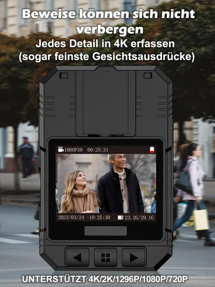 SPIKECAM Echte Body Cam 4K, Bodycam Körperkamera Mini 4K mit OTG, SOS-Alarm, Taschenlampe, Audio- und Videoaufnahme, Handy Body Camera für Polizei- und Sicherheitsdienste, 64GB