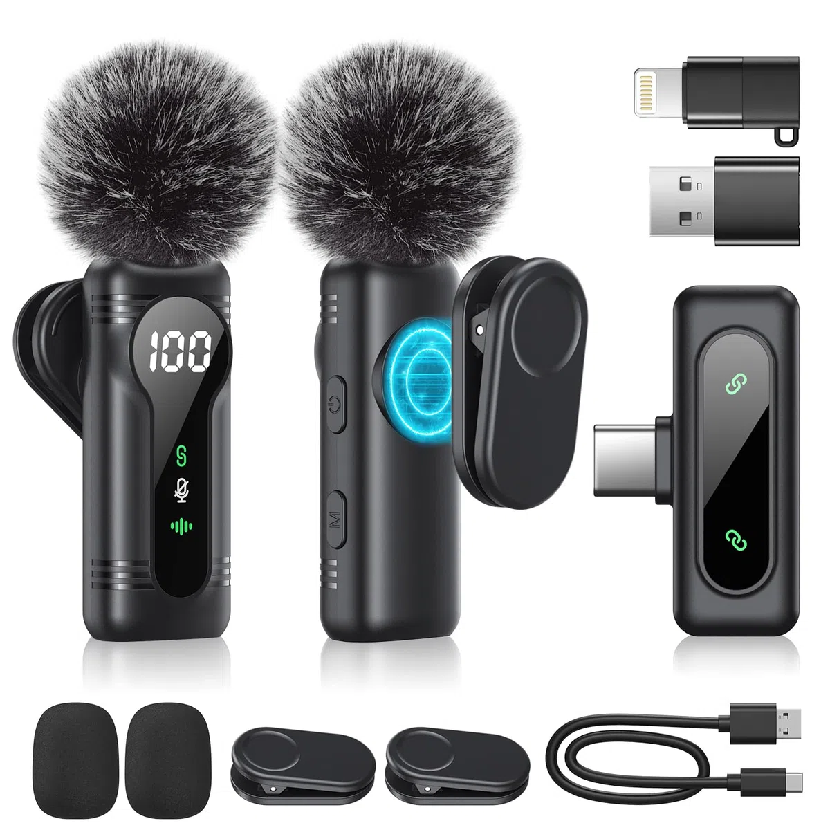 Kabelloses Lavalier-Mikrofon für iPhone, iPad, Android-Geräte - Mini Clip-On Mikrofon mit Geräuschunterdrückung, Auto-Pairing, Stummschaltung und Reverb, ideal für Vlogging, Videoaufnahmen, TK