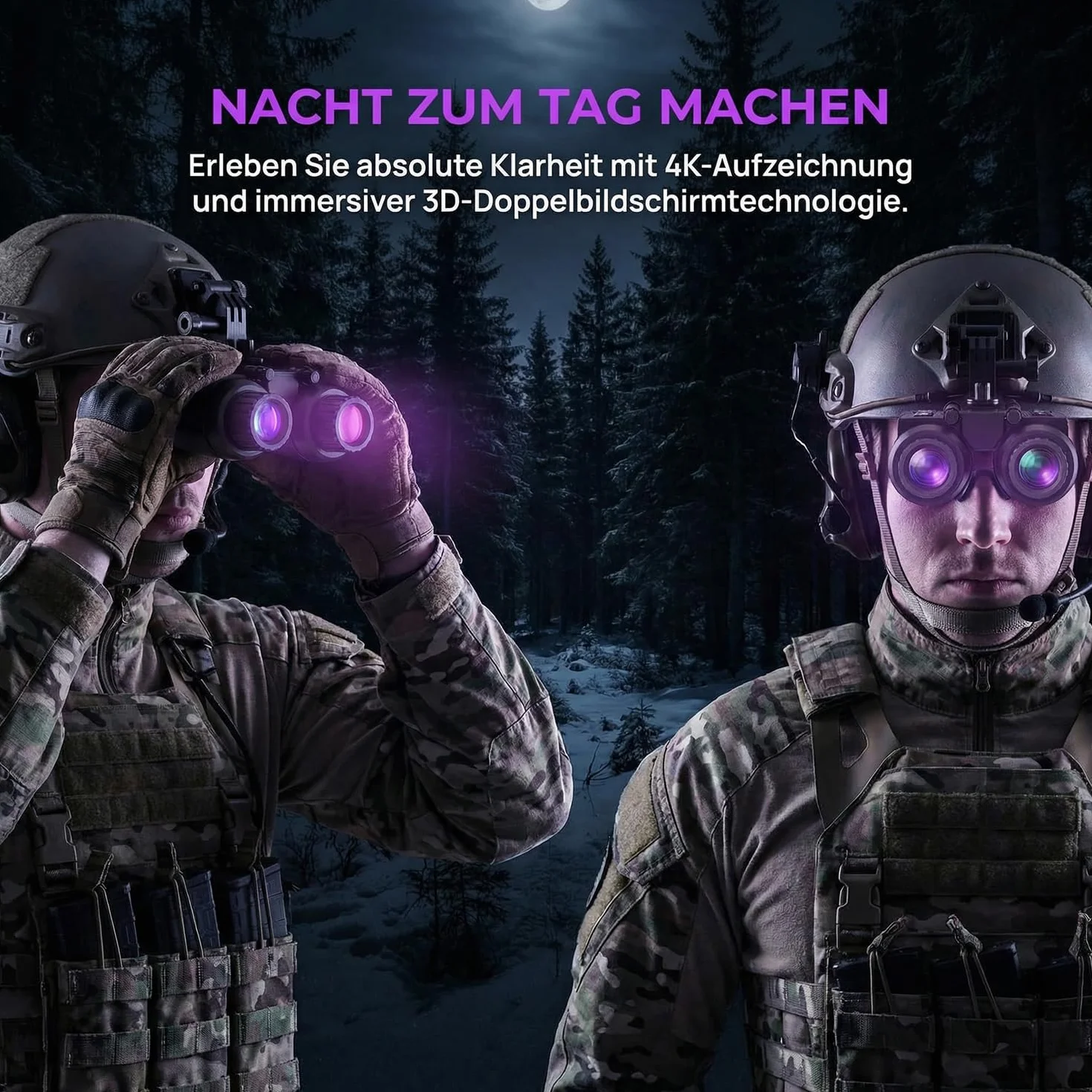 Nachtsichtgerät mit 3D-Vision-Effekt Infrarot Digital 8X Zoom Völlig Unabhängig Einstellbare Nachtsichtbrille Jagdfernglas für Erwachsene Nachtsicht und Tag Militär Freihändiges NGV für Helm