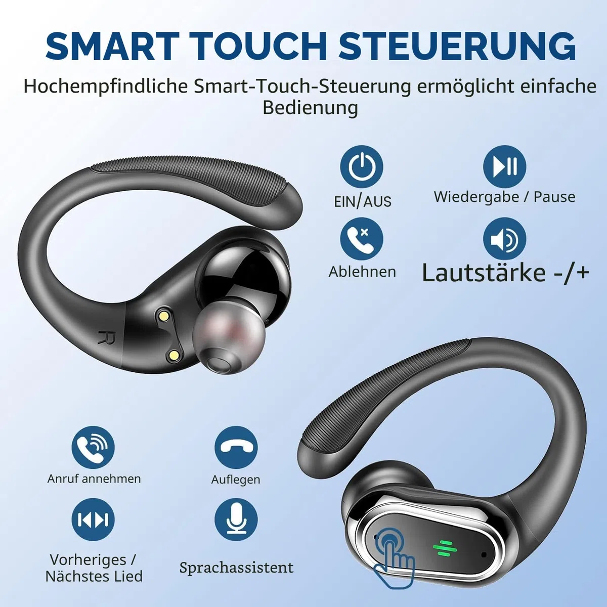2026 Bluetooth Kopfhörer, Kopfhörer Kabellos Bluetooth 5.4 Sport tiefer Bass, 50 std Spielzeit In Ear Kopfhörer mit 4 ENC Noise Cancelling Mic, IP7 Wasserdicht Ohrhörer LED-Anzeige für Arbeit/Studium