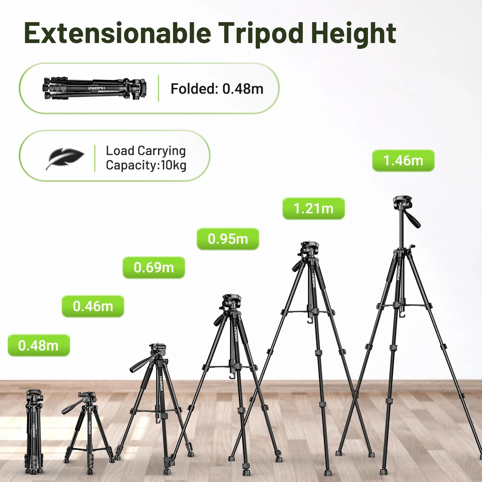 Huepar Professionelles Baustativ für Laser und Kameras, 146 cm verstellbar für Hochleistungslaser, Punktlaser und Laser-Entfernungsmesser; 1/4"- und 5/8"-Gewindeanschluss, rutschfeste Füße, TPD14B