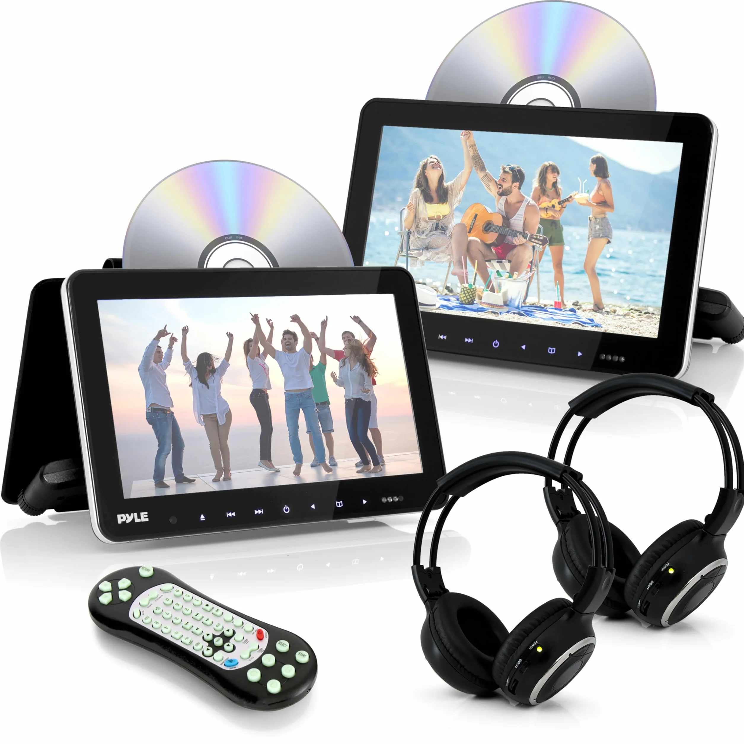 Pyle DVD Player Auto - 2 Kopfstützen Monitore 10,5" (27 cm) für Rücksitz - HDMI Auto Fernseher für Kinder mit Kopfhörer, USB SD AV In/Out