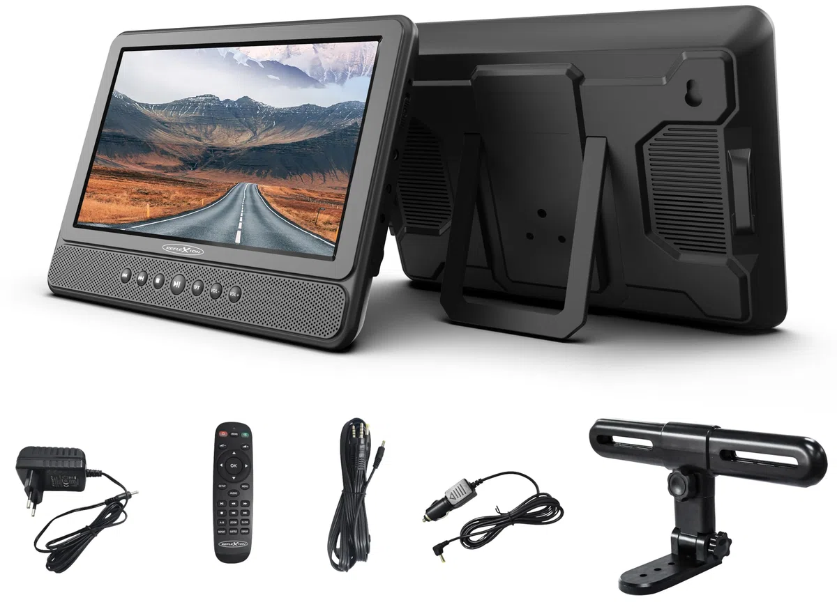 Reflexion Twin Monitor, tragbarer DVD Player für das Auto, 10.1 (25,6 cm) Zoll LCD-Bildschirm mit Haltegurt, Stereo, Elektronisches Antischocksystem, Auto Fernseher