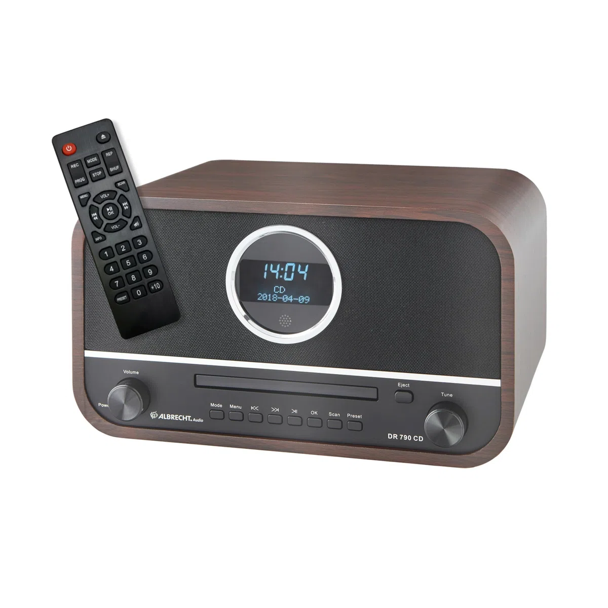 Albrecht DR 790 CD Digital-Radio DAB+ & UKW, multifunktional, CD-Player, Fernbedienung, Streaming & USB, Küchen-Radio, Holzgehäuse dunkelbraun