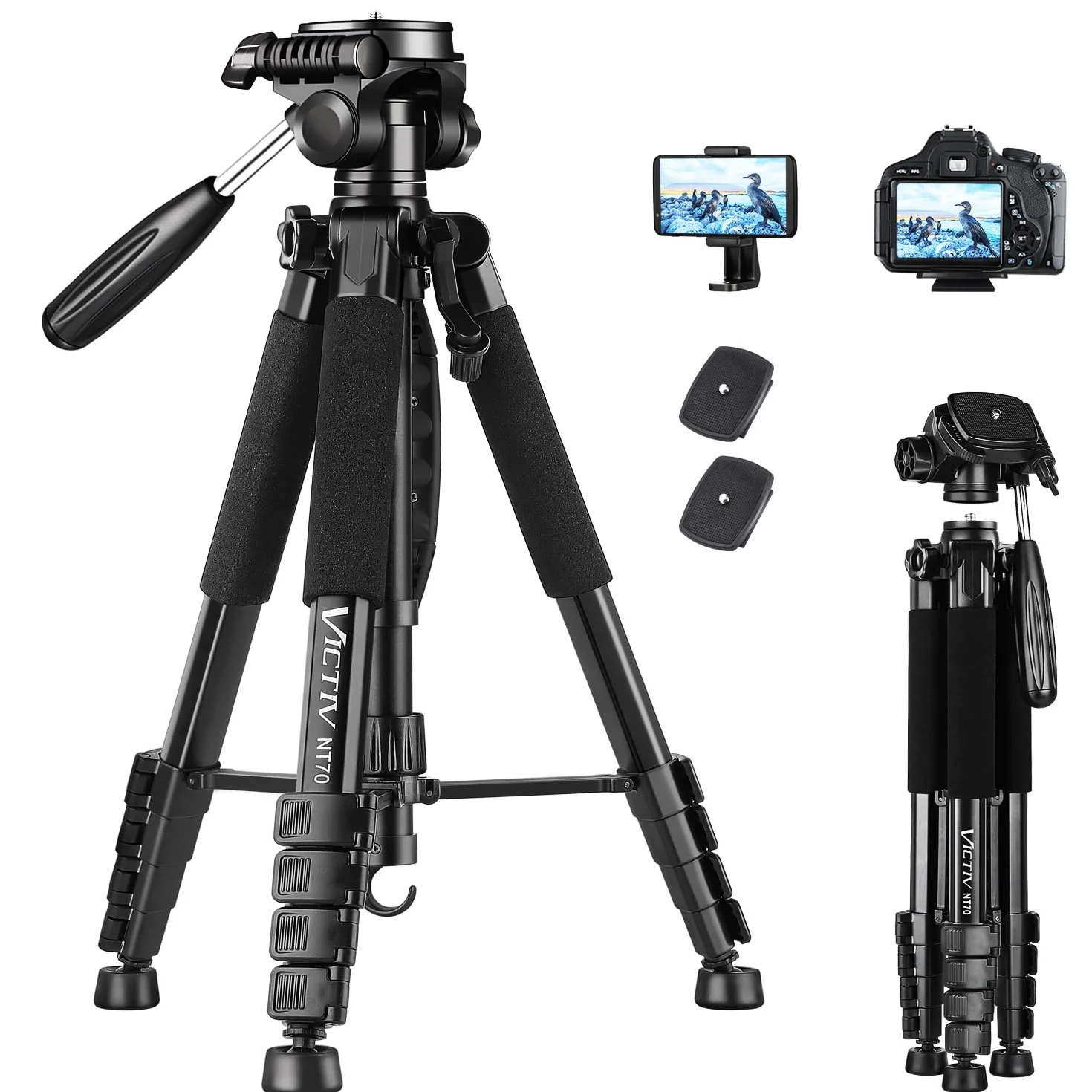 Victiv Kamera Stativ 52-160-185cm Höhe, Aluminium Fotostativ für DSLR Canon Nikon Sony, Dreibeinstativ mit Handy Halterung