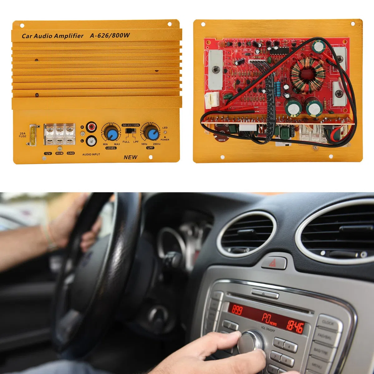 Bewinner 12V 800W Auto-Audio-Hochleistungsverstärker, Verstärkerplatine Leistungsstarke Bass-Subwooferplatine, Dynamischer Sound-Stereoverstärker für Fahrzeuge
