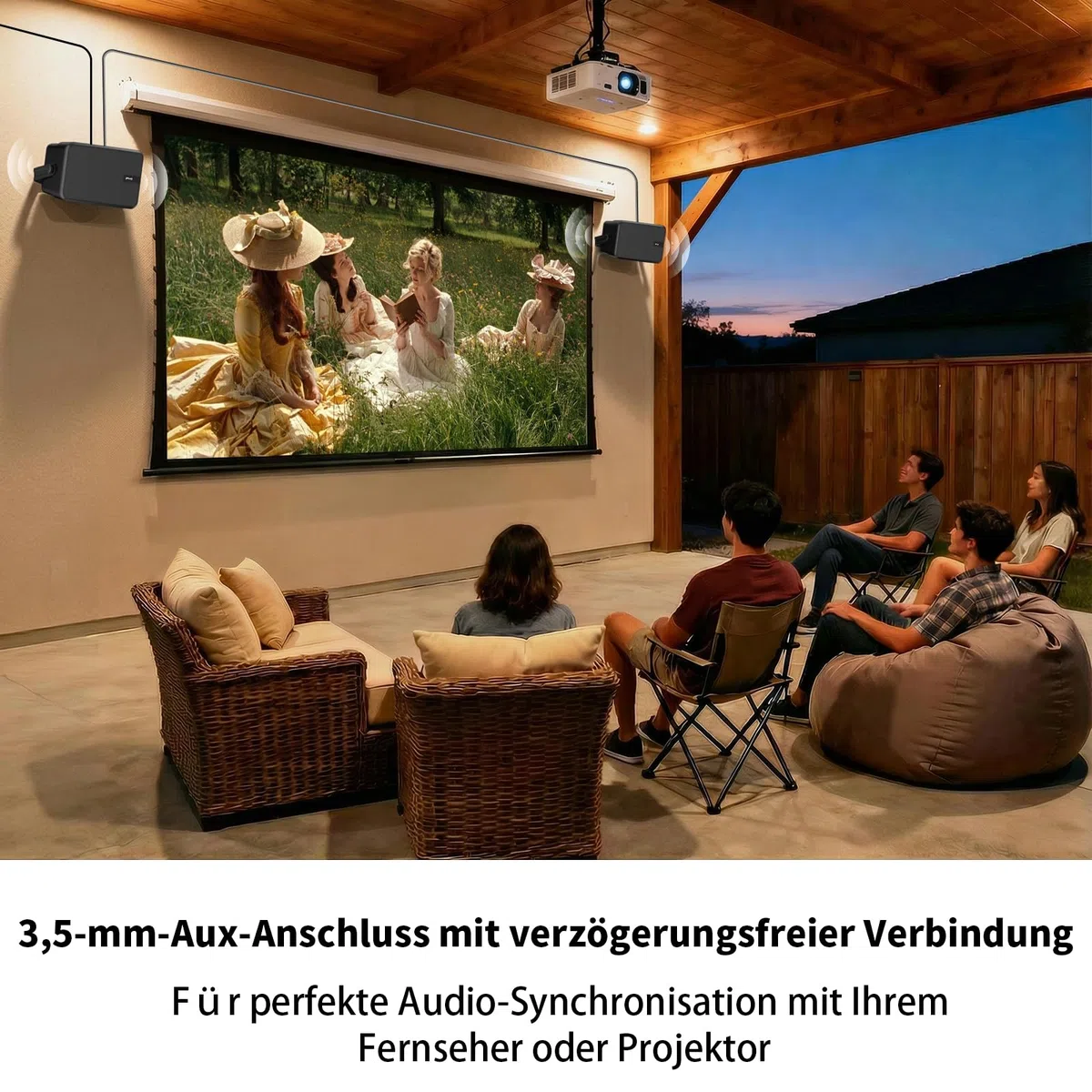 Bluetooth-Lautsprecher für den Außenbereich, Aktive + Passive Wandlautsprecher, Aux-Eingangsunterstützung, Integrierter Verstärker, Geeignet für Terrasse, Veranda, Garage, Pool, 2er-Pack