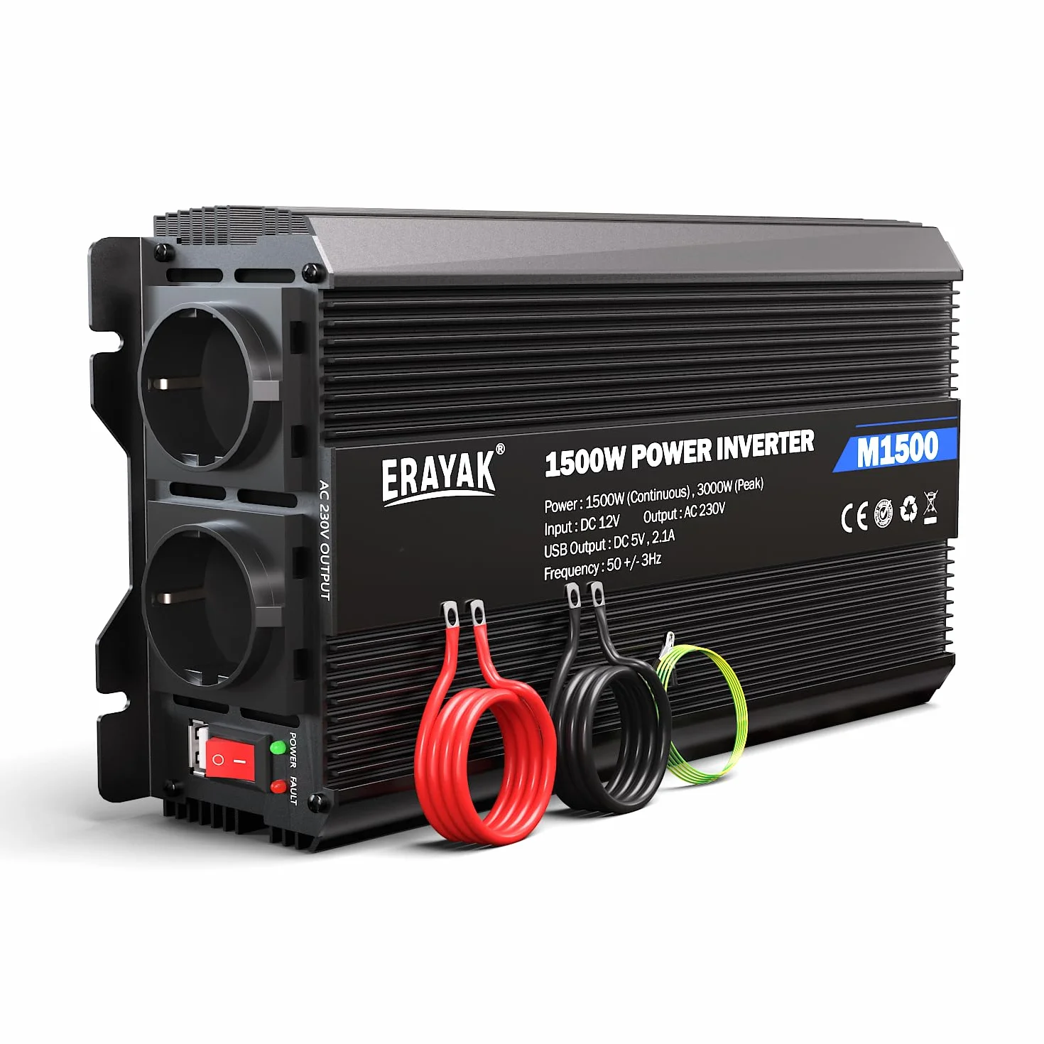 ERAYAK Spannungswandler 12v 230v 1500W/3000W KFZ Wechselrichter Power Solar Inverter DC AC Steckdose Umwandler Stromwandler Fahrzeuge Wohnwagen Auto Modifizierte Sinus Sine Wave