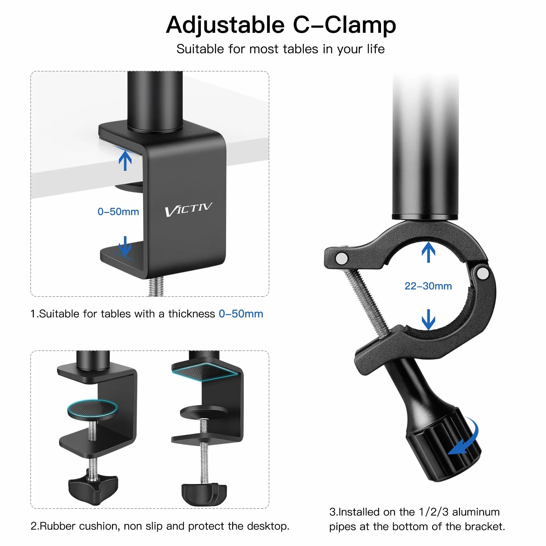 Victiv Kamera Tischhalterung, 37cm-105cm Kamera Tischstativ für DSLR Canon, Lichtstativ Klemmstativ mit Flexibler Arm & 1/4" Kugelkopf für Kameras, LED-Licht, Webcam, Handy Tisch Stativ für Smartphone