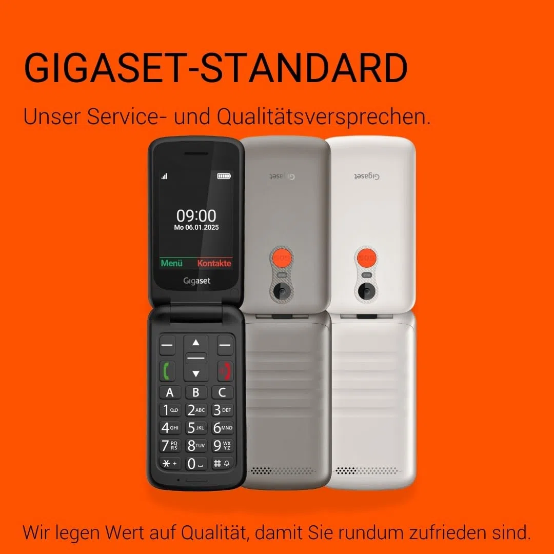 Gigaset GL595 Flip-Mobiltelefon – einfache Bedienung für Senioren, große Tasten & SOS-Notruftaste – Staub- & spritzwassergeschützt IP44 Schutzklasse–ohne Vertrag–2,8 Zoll TFT-Farbdisplay, Black
