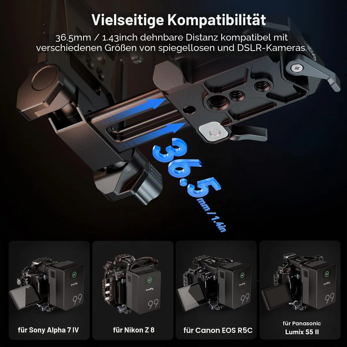 SMALLRIG V-Mount Battery Plate, V-Lock-Akku-Montageplatte mit doppelter Schnellwechselplatte für Arca-Swiss, kompakte und faltbare L-förmige V-Mount-Akkuplatte für DSLR-Kamera, Gimbals, Stativ – 4064B