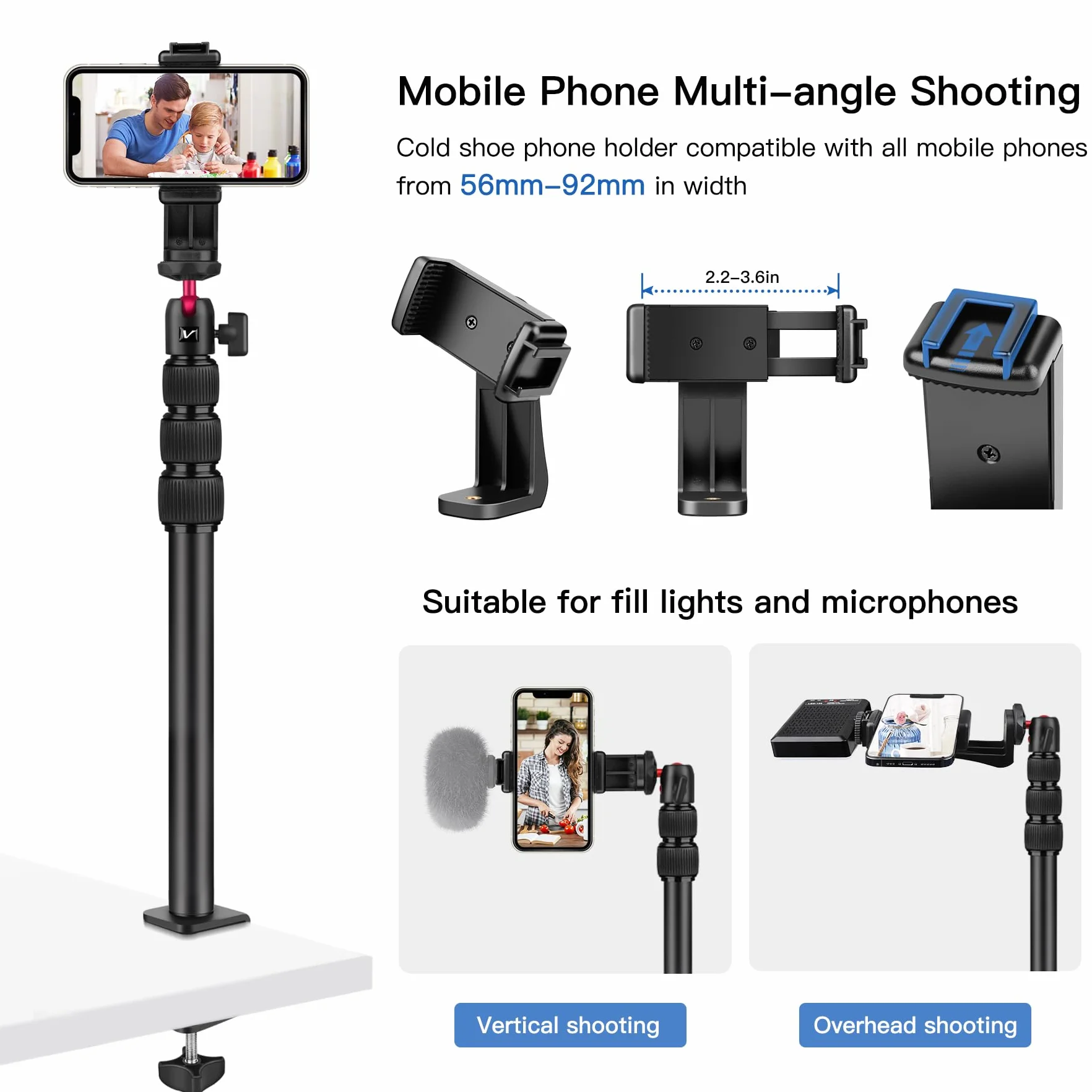 Victiv Kamera Tischhalterung, 37cm-105cm Kamera Tischstativ für DSLR Canon, Lichtstativ Klemmstativ mit Flexibler Arm & 1/4" Kugelkopf für Kameras, LED-Licht, Webcam, Handy Tisch Stativ für Smartphone