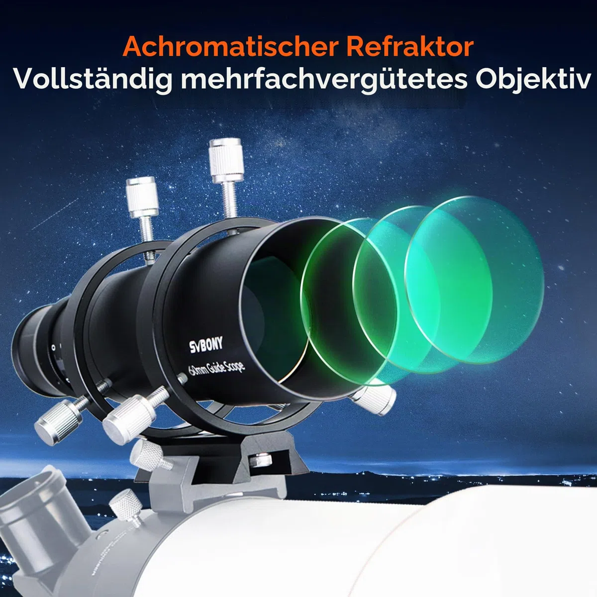 Svbony SV106 Guidescope, 60mm FMC Sucherfernrohr mit 240mm Brennweite Helical Fokussiergerät, Teleskop Sucher Zubehör für Teleskop Astrokamera Autoguide Astrofotografie
