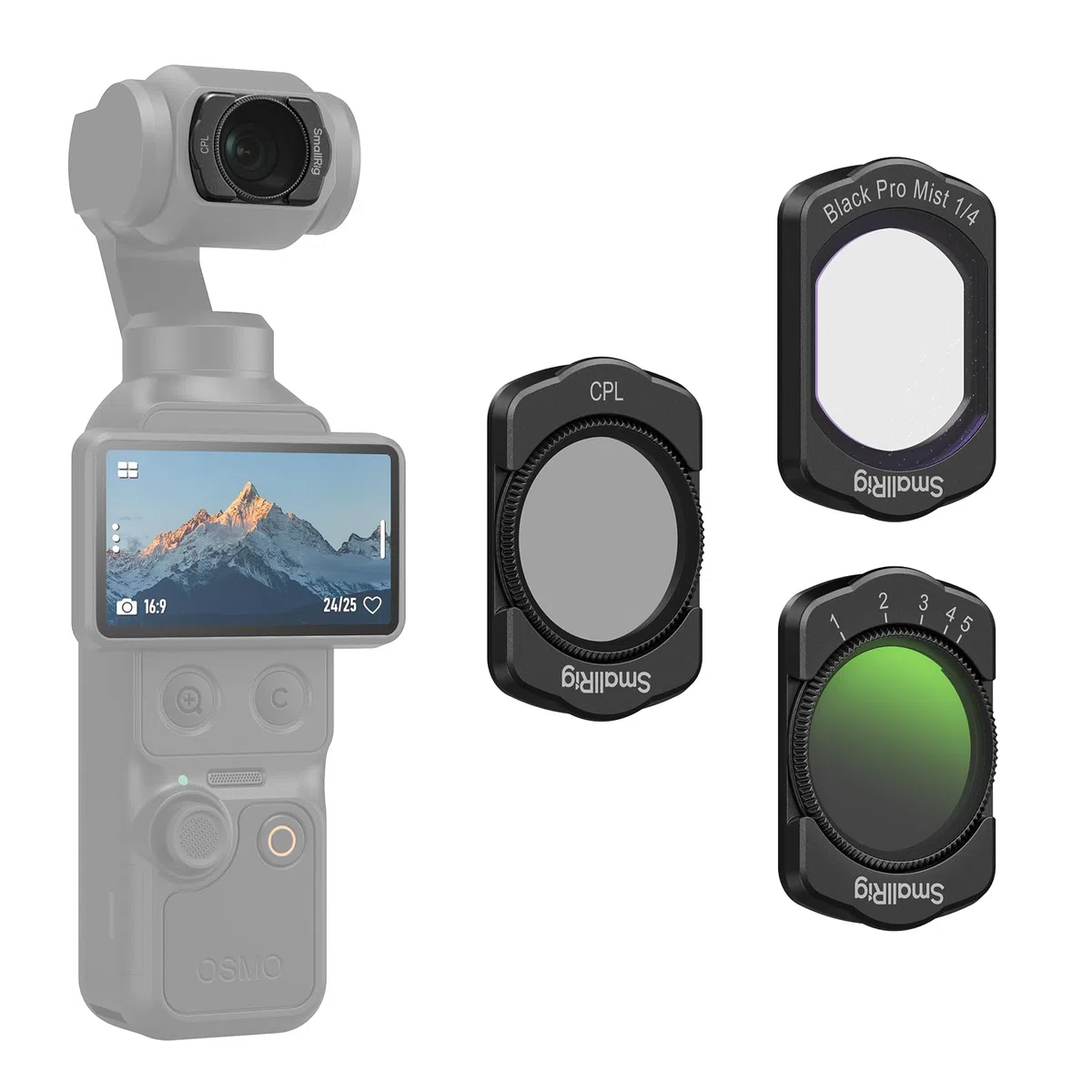 SMALLRIG Magnetisches ND- & CPL- & Effektfilter-Set für DJI Osmo Pocket 4/3-3er-Pack CPL, 1/4 Black Diffusion, verstellbare ND2-32 Filterzubehör, HD-Optisches Glas, mehrschichtig beschichtet - 5832
