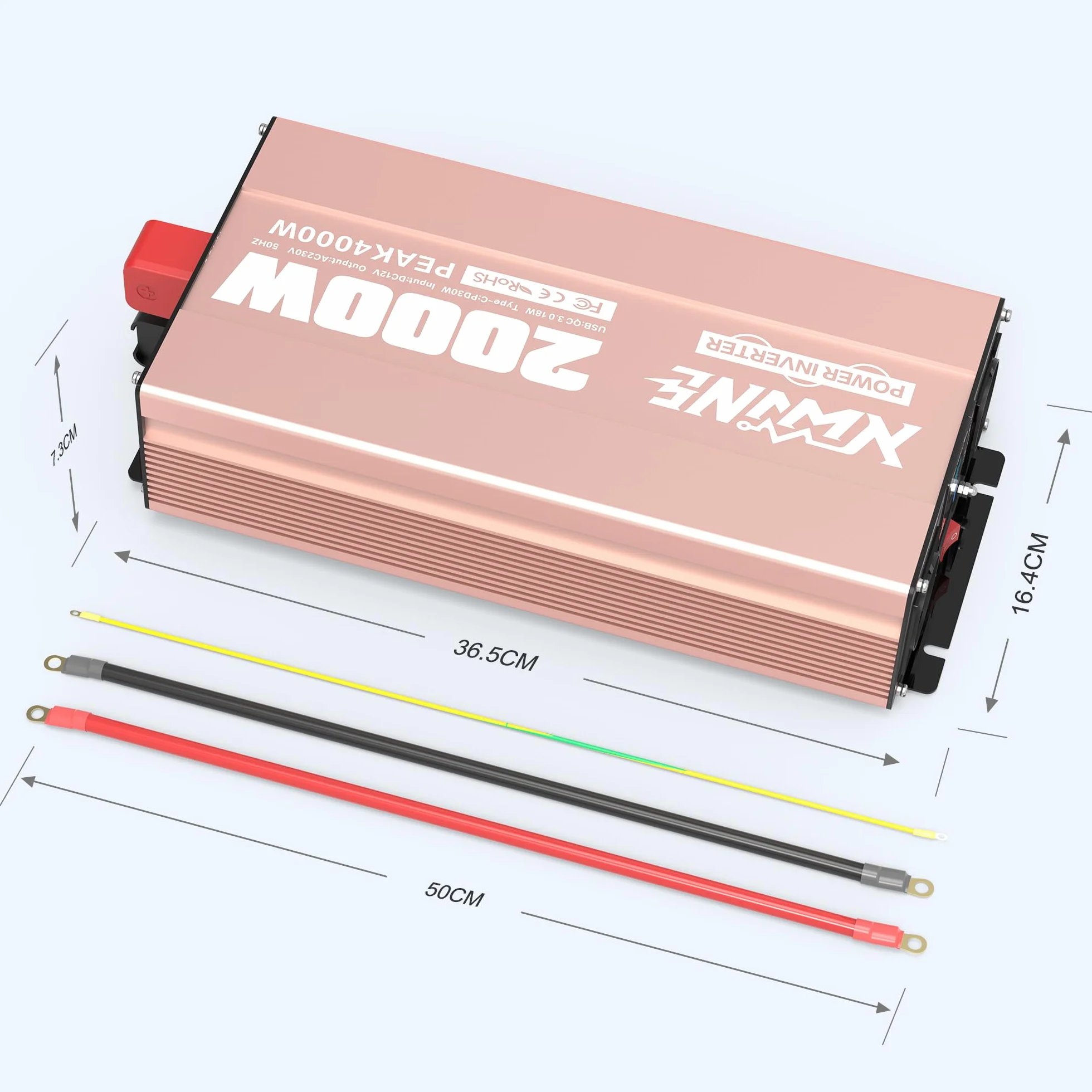 XWJNE Spannungswandler 12V auf 230V, 2000W Reiner Sinus Wechselrichter mit AC-Steckdose, USB-A & USB-C, LCD-Display, für Auto, Wohnmobil & LKW