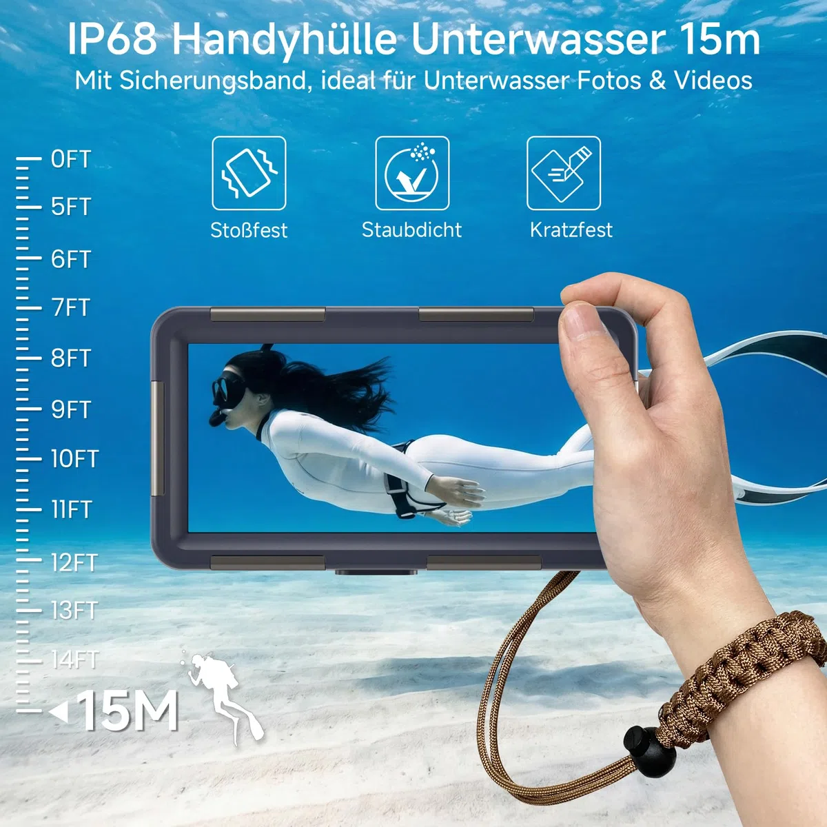 IP68 Unterwasser Handyhülle 15m wasserdicht kompatibel mit iPhone 17 Pro Max Samsung Galaxy S25 Ultra Xiaomi