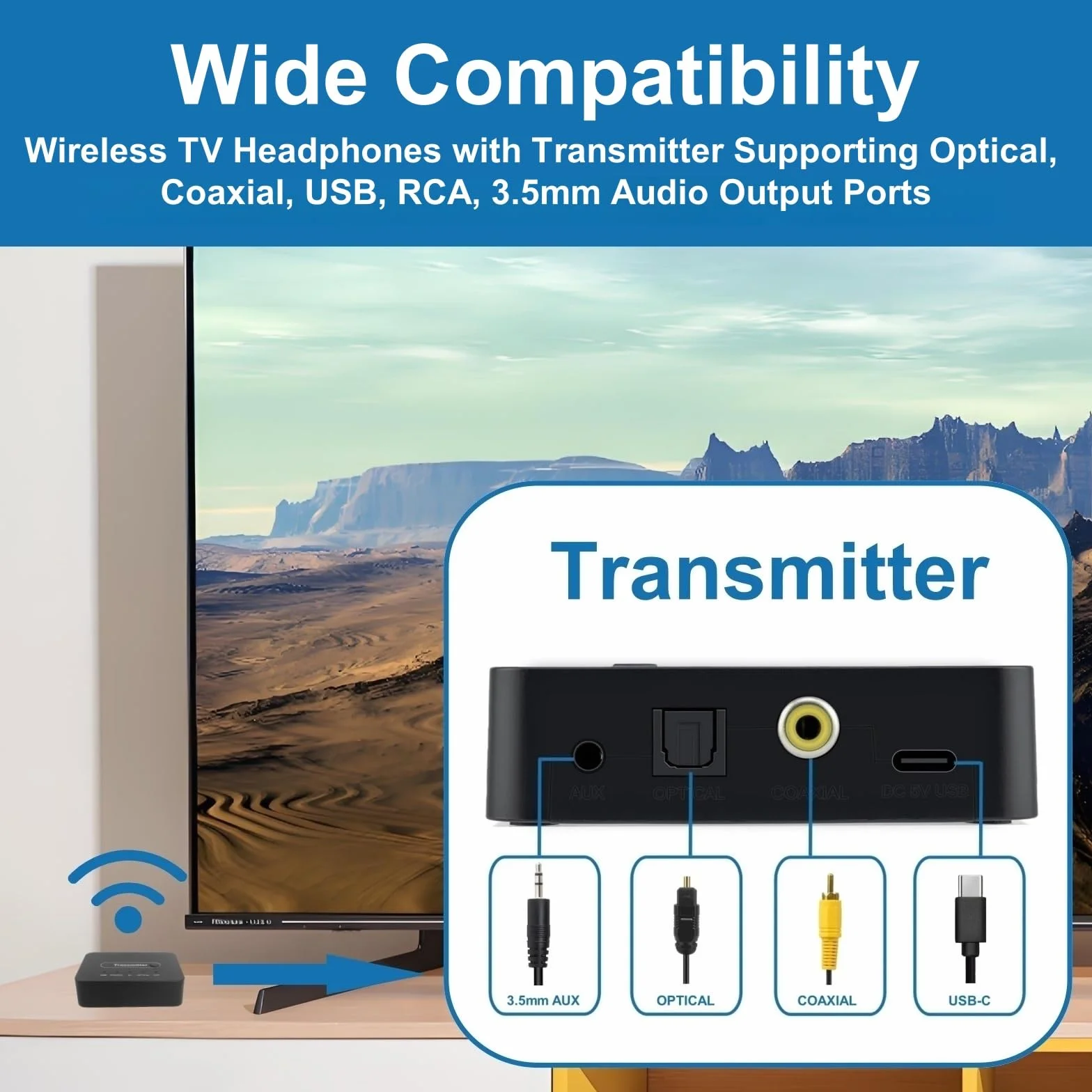 Kabelloser ANC TV Kopfhörer für Senioren - Active Noise Cancelling, Bluetooth 5.3 Over-Ear Funkkopfhörer mit Sender, Hi-Fi Sound, 35h Spielzeit