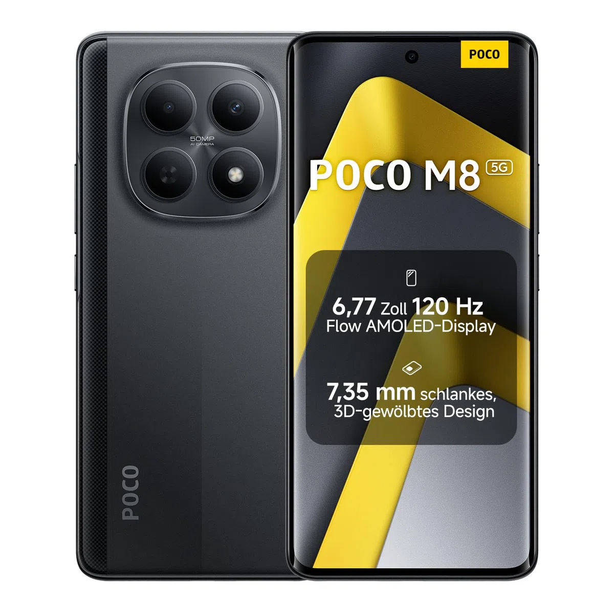 XIAOMI Poco M8 5G Smartphone, 8 GB RAM + 256 GB Speicher, 6,77" 120 Hz Flow AMOLED Display, 50 MP KI-Dual-Kamera, Schwarz