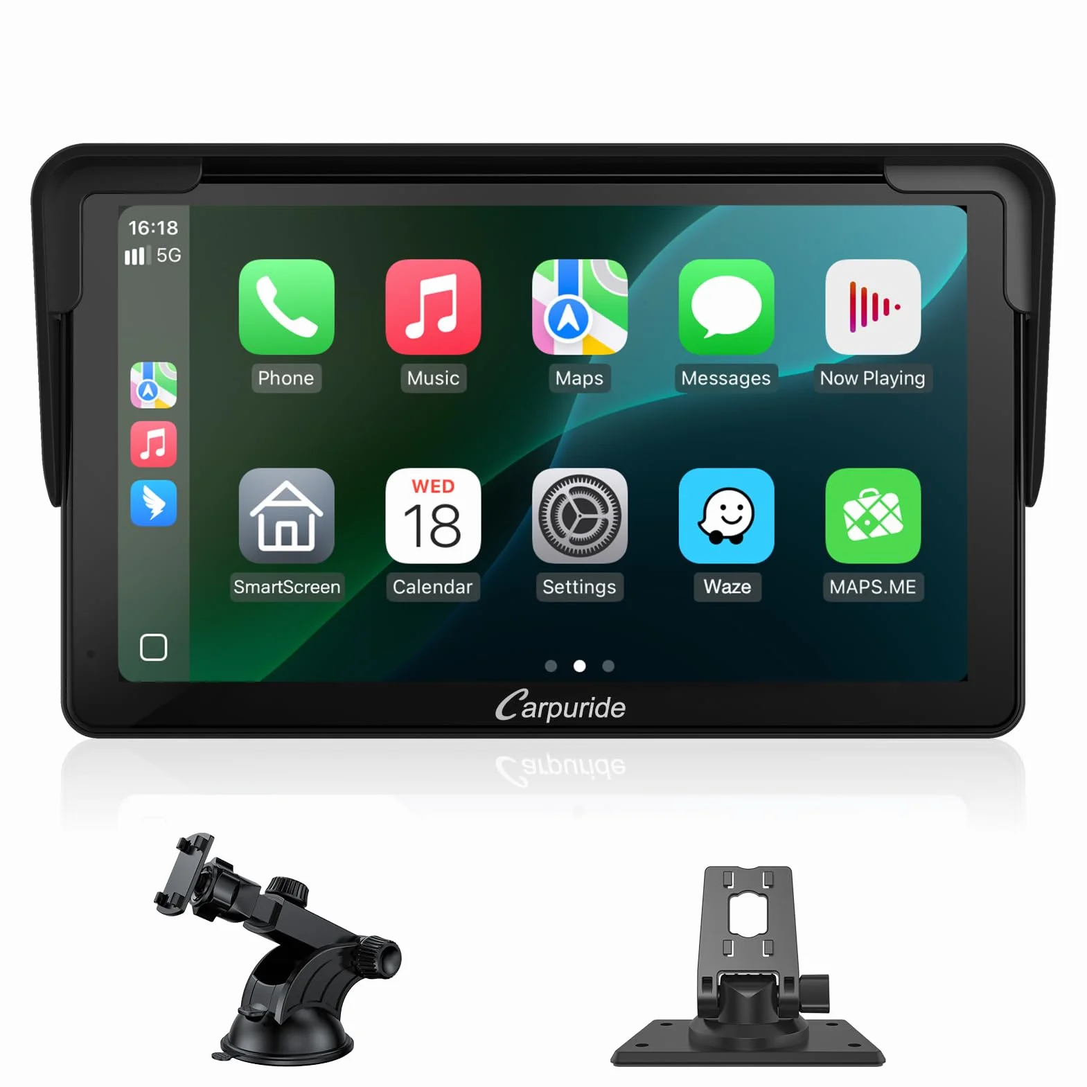 Carpuride Carplay Screen, Tragbares Kabelloses Carplay und Android-Auto, 7 Zoll 1080P HD-Touchscreen-Radio mit BT 5.0, Spiegel-Link-Unterstützung, LKW, Wohnmobil, Armaturenbrett-Halterung