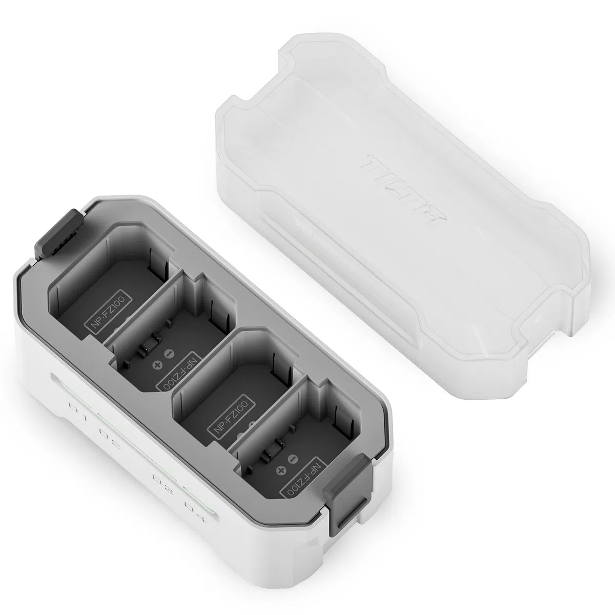 TILTA NP-FZ100 Akku-Ladegerät | Tragbare Ladestation | Lädt 4 Akkus mit USB-C PD 45 W Schnellladung | Sicher für ZV-E1, A6600, A6700, A7C, A7III, A7IV, A7RIII/IV, FX3, FX30 Akkus TBC-FZ100-OW