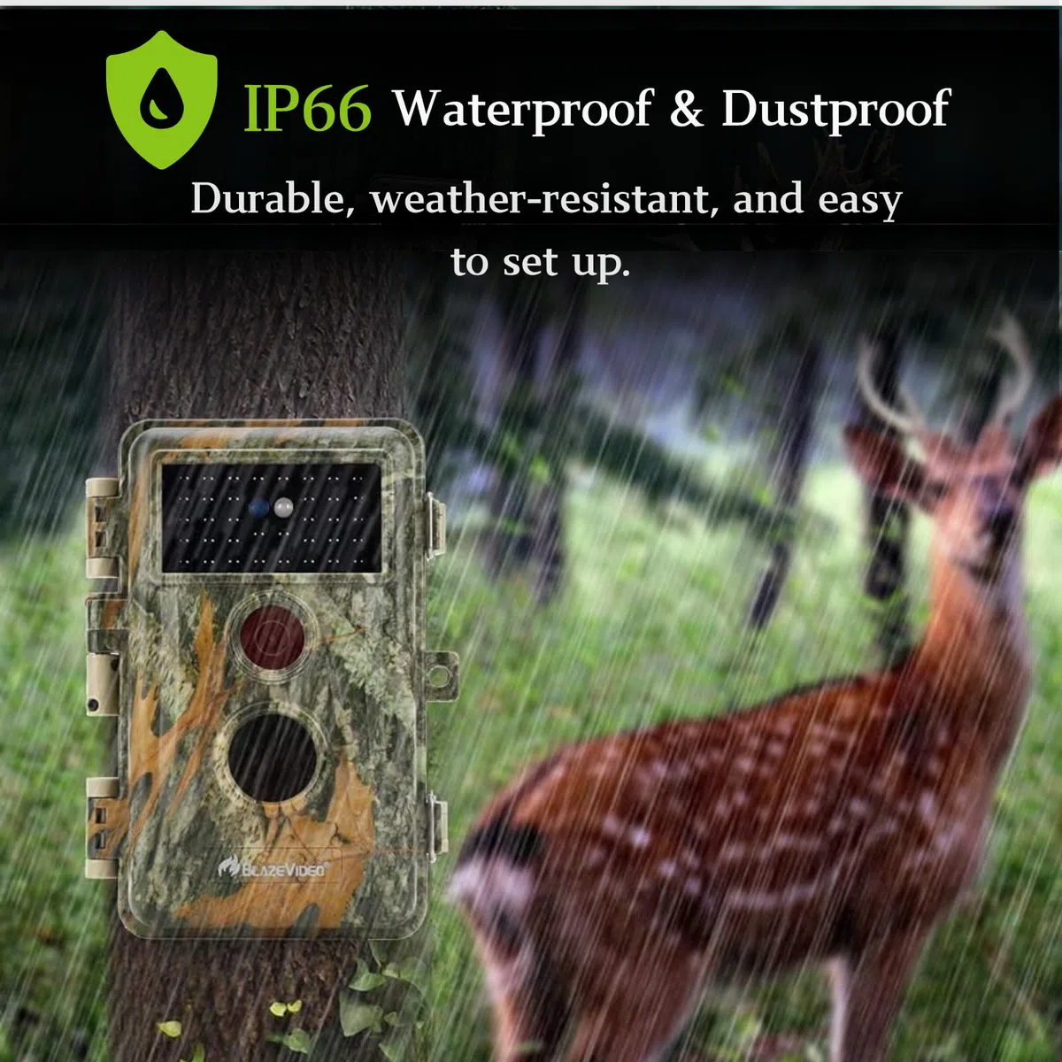 BlazeVideo 48MP Wildkamera Nachtsichtkamera Wildtier Kamera mit 1296P H.264 MPV Video, Bewegungmelder Nachtsicht Zeittraffer, IP66 Wasserdicht und 2,4" Bildschirm